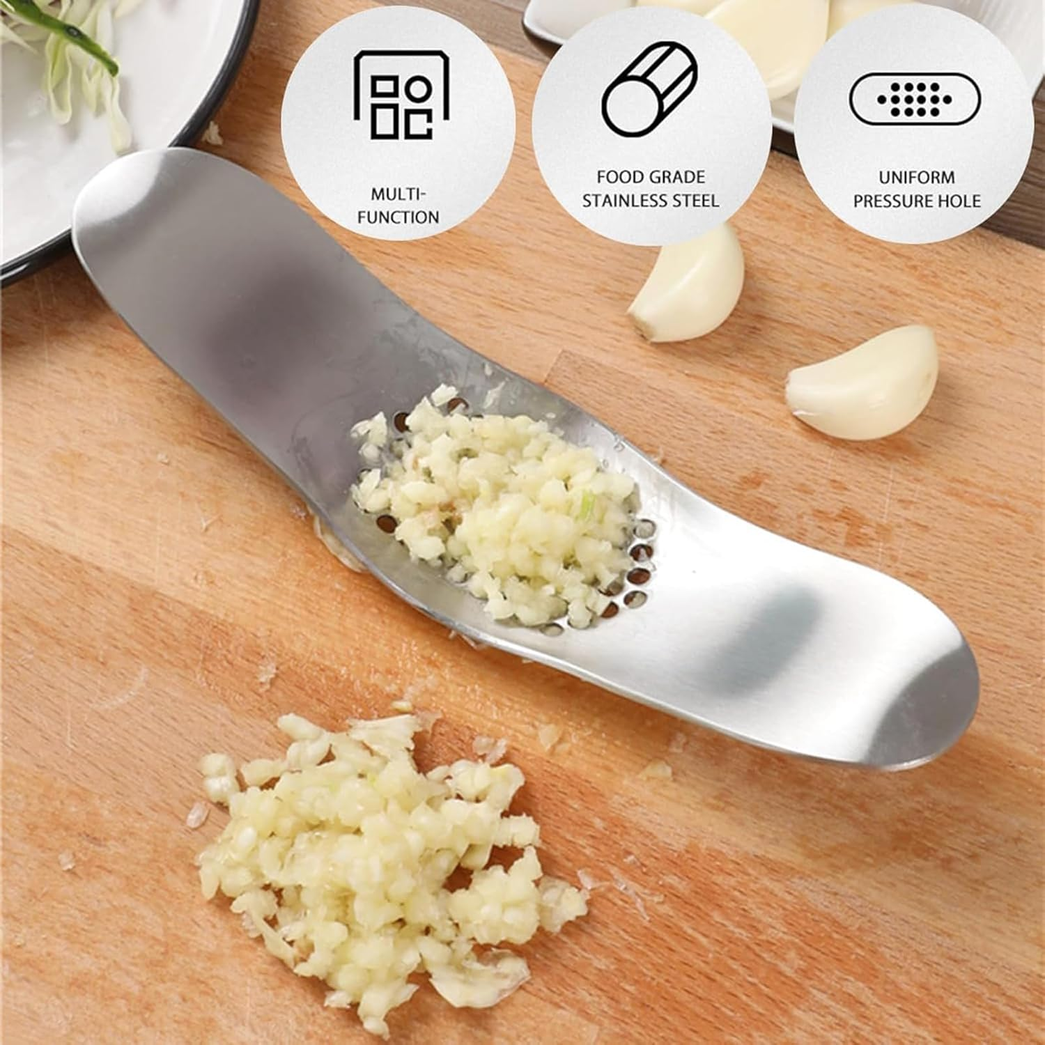 Stainless Steel Garlic Presses Garlic Rocker Peeler to Press Garlic Crusher Mince Cloves of Garlic Kitchen Tool