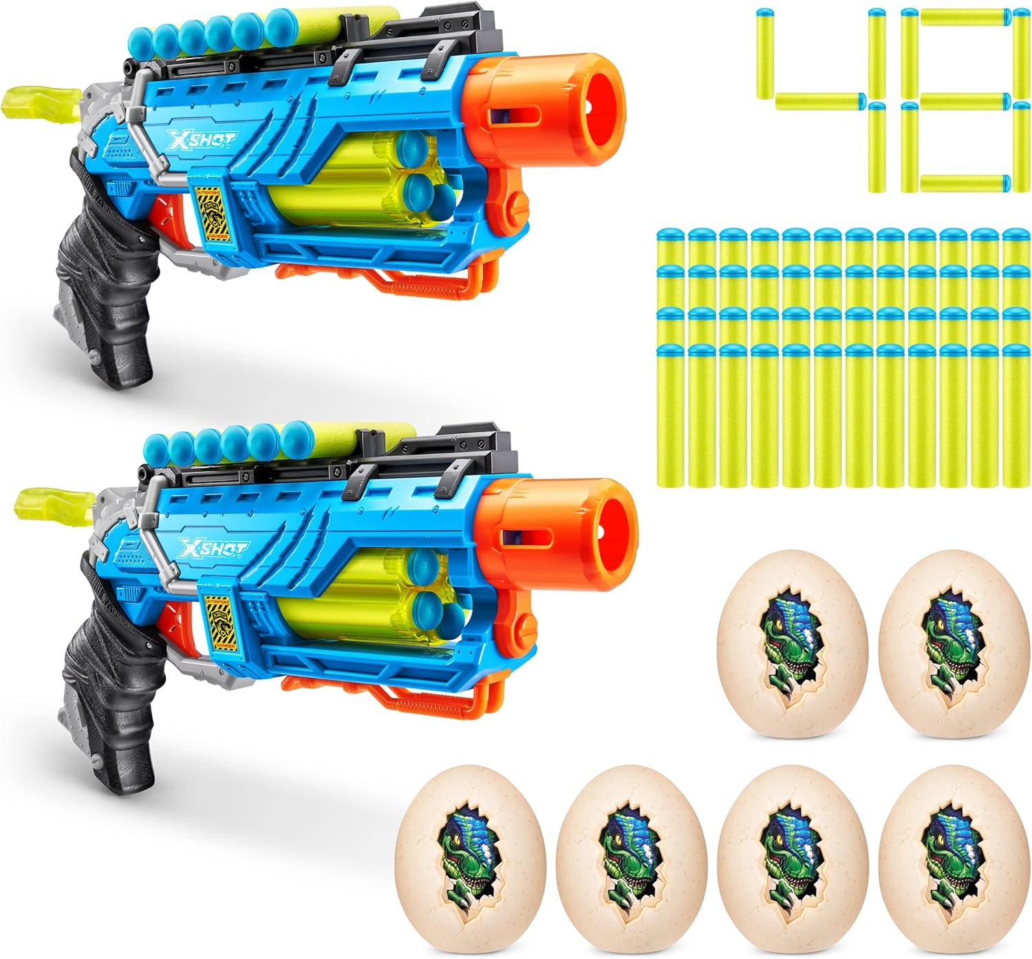 X-Shot 4869-2022 Attack Dino Striker Foam Blaster (6 Medium Egg, 48 Darts), Blue, 2 Pack image number 3