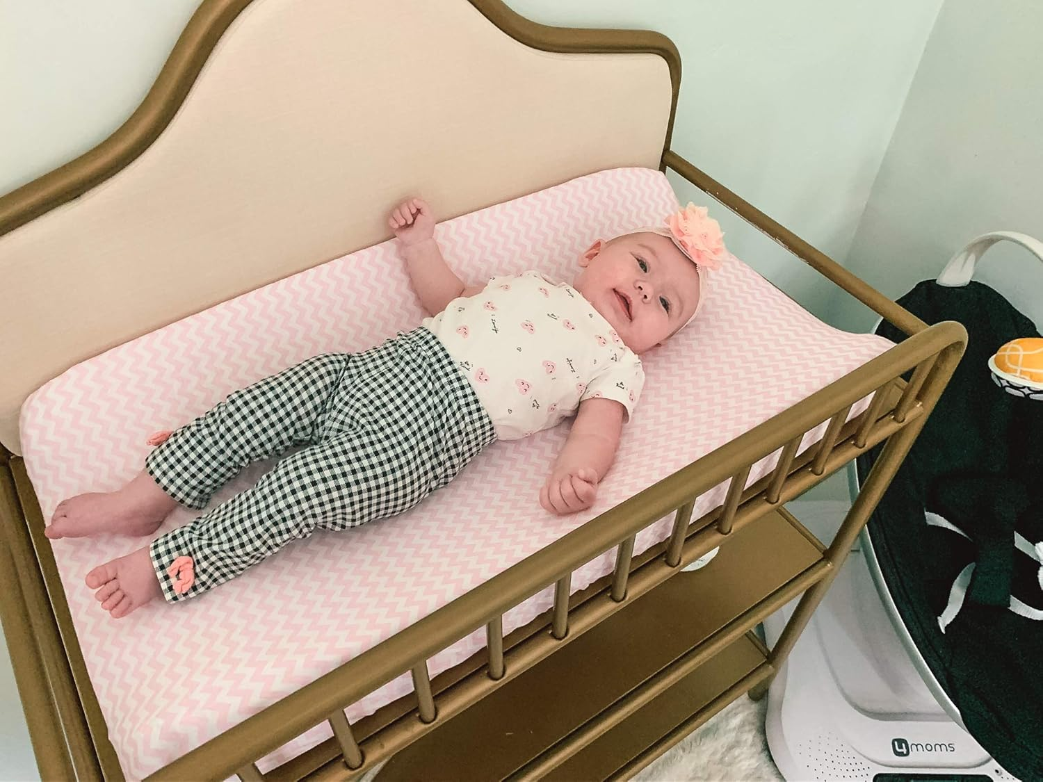 Premium Baby Changing Pad Covers 4 Pack &ndash; Girl &ndash; Pure Cotton Machine Washable Pink and White Changing Table Cover &ndash; Diaper Changing Pad Cover Sheets image number 4