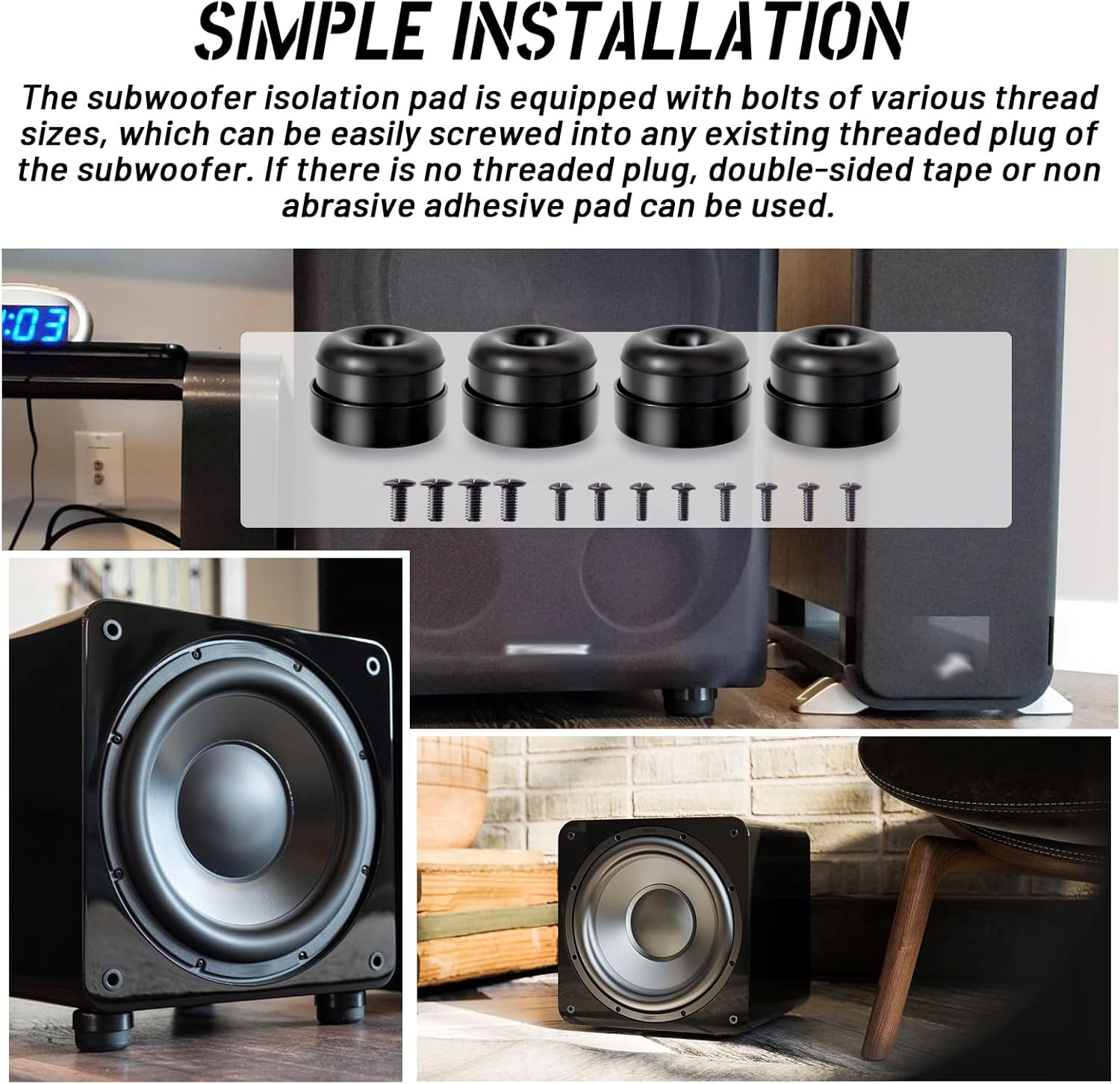 HQPARRTS 4Pcs Subwoofer Isolation Pad Subwoofer Isolation System Compatible with Nearly Every Subwoofer Brand and Model （Black）