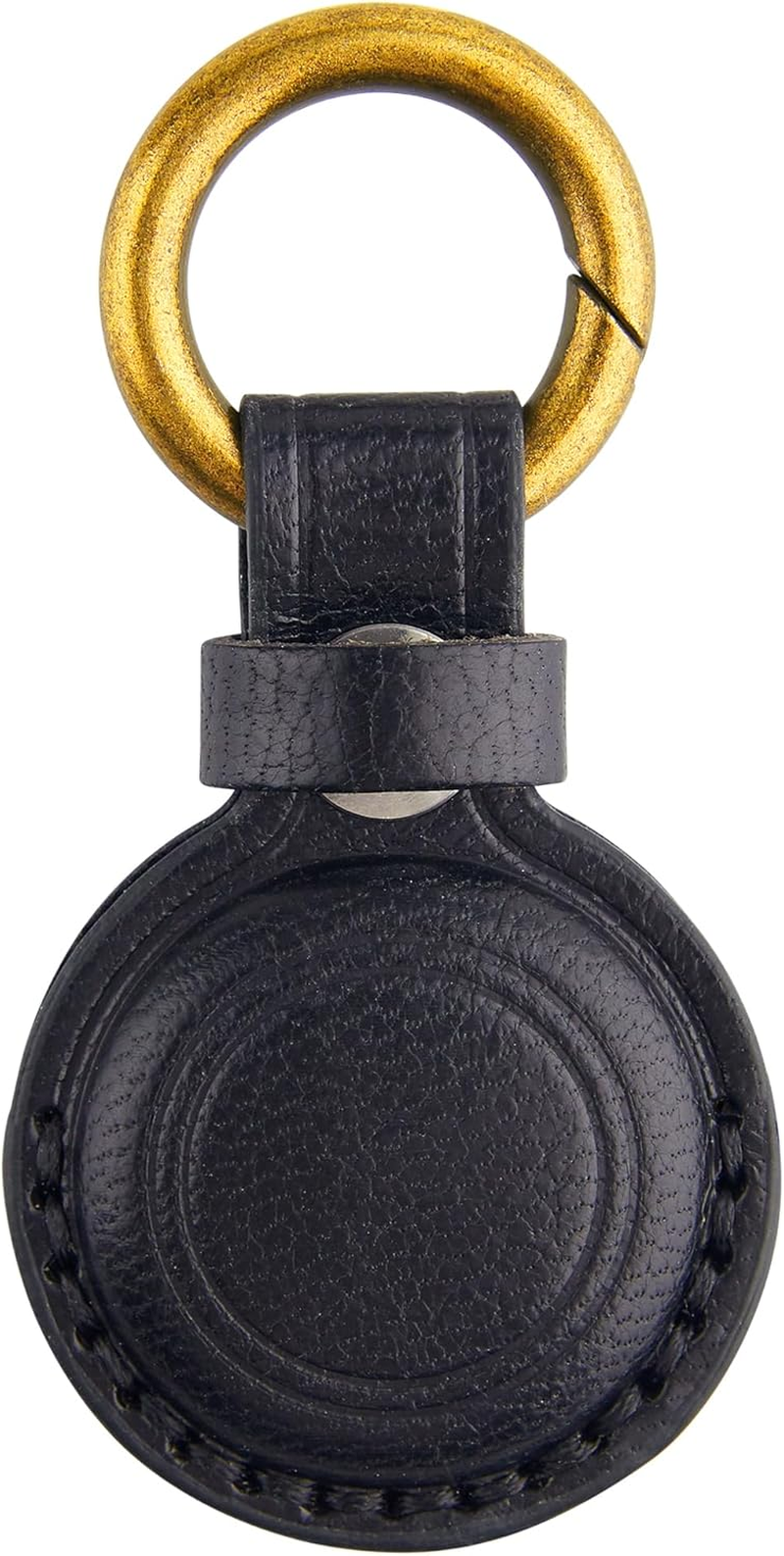 [1 Pack] Keychain Holder Case for Airtag, Genuine Leather for Airtag Holder with Keyring Hanging on Dog Collar Backpacks Wallet, Safety Anti-Lost Case Cover with Key（Black） image number 1