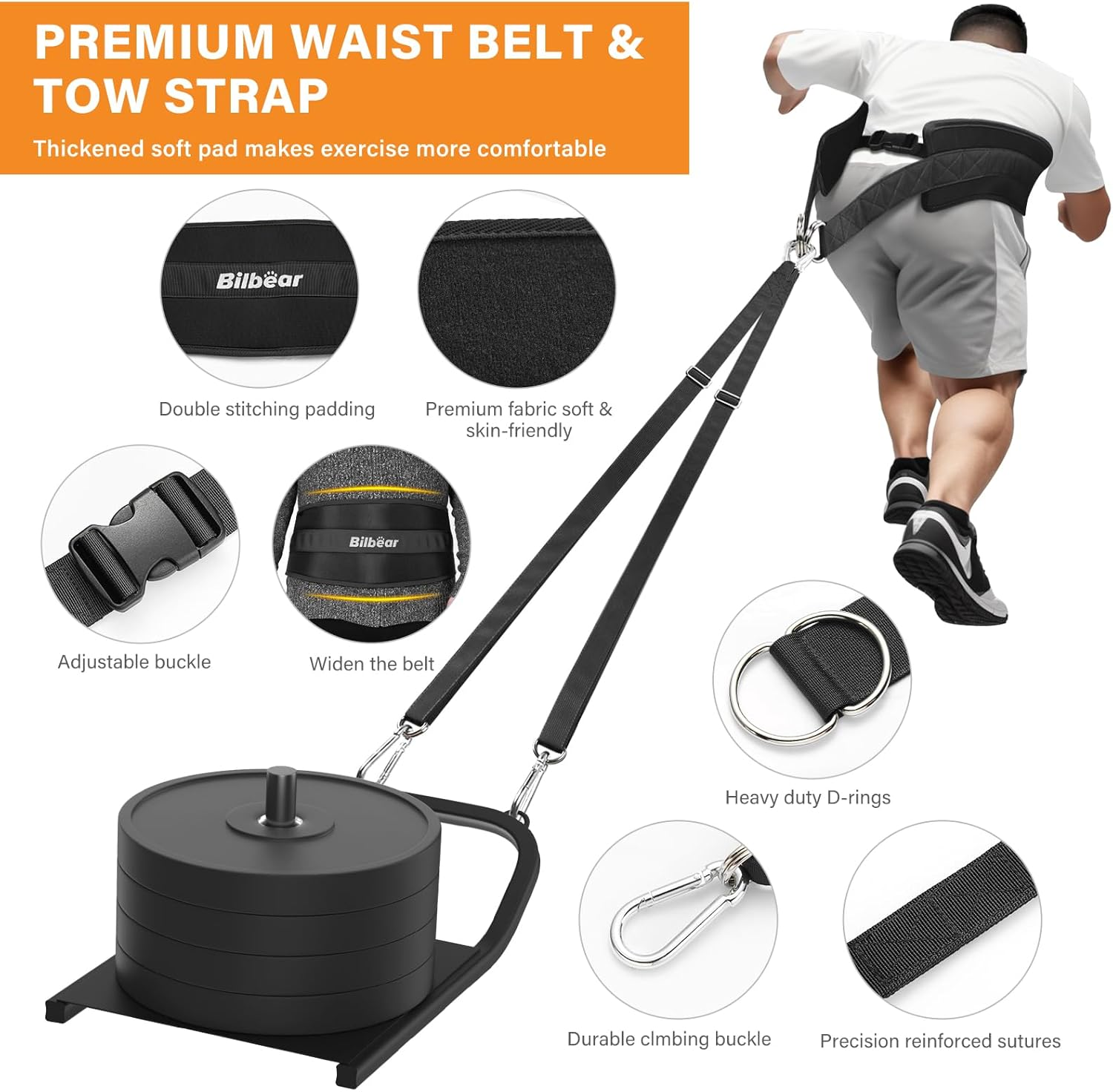 Bilbear Dip Belt for Weightlifting,Weight Lifting Belt with 39 Inch Strap for Pulls Up, Adjustable 43 Inch Fitness Weight Lifting Strap,With 45-Angle Rings&2 Snap Hooks, for Gym