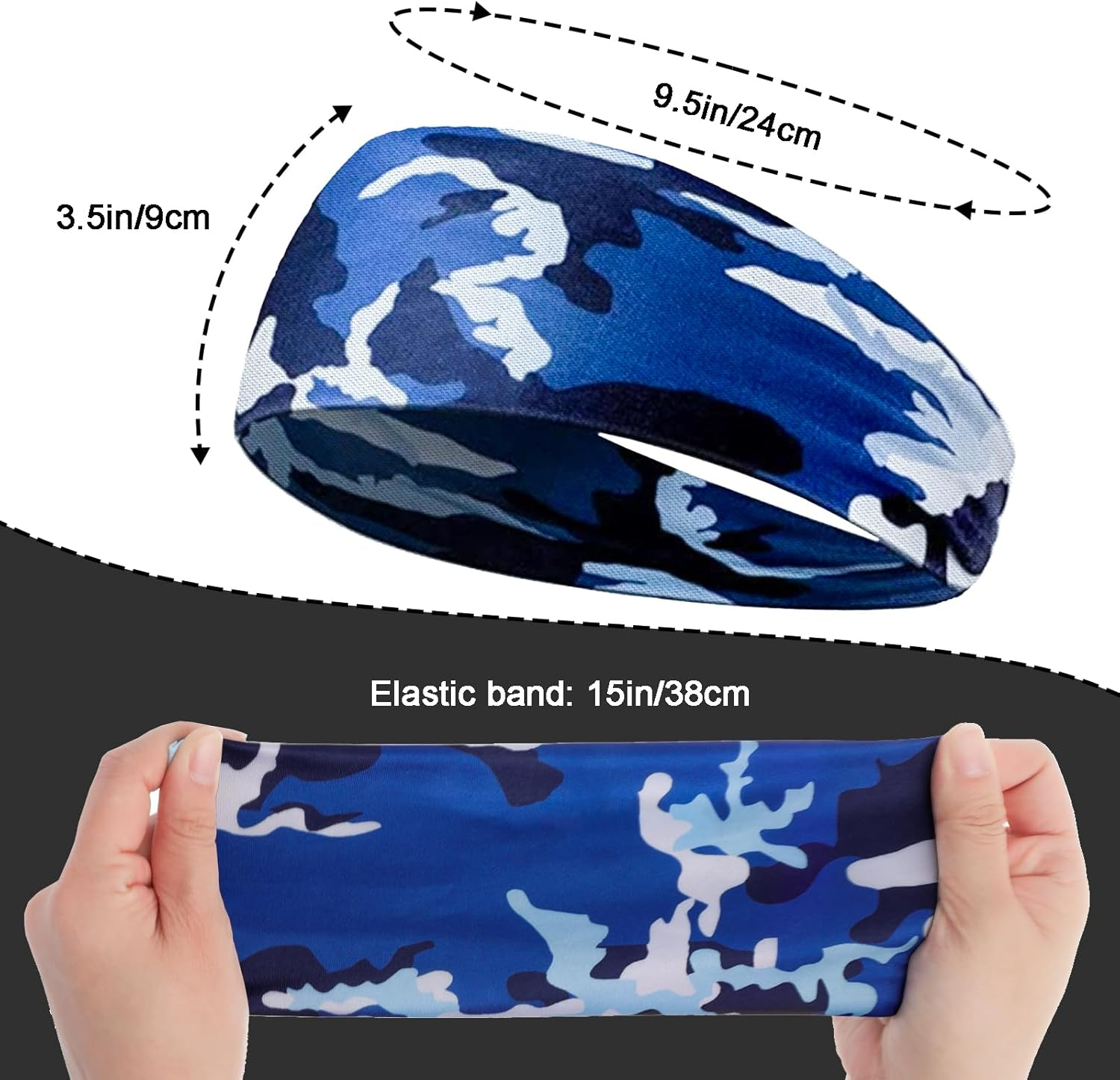 9 Pack Sports Headband for Men Sweat Headband for Men Running Headband Workout Headband Mens Wide Sweatband Stretchy Headband for Cycling Running Football Basketball Yoga Workout image number 6