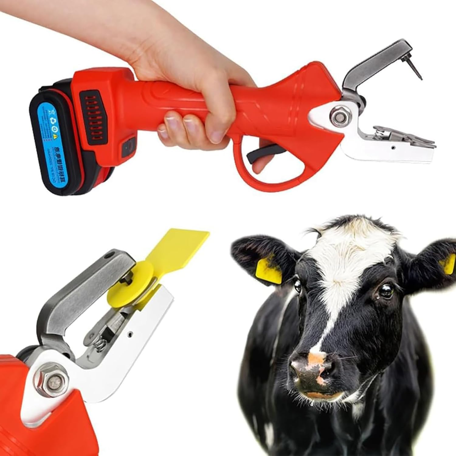 Electric Cordless Ear Tag Pliers Set, Battery Operated, with Case + 2000Mah Battery, Fast and Accurate Marking + Automatic Rebound, for Cattle, Pigs, Sheep, Cows,Red image number 1