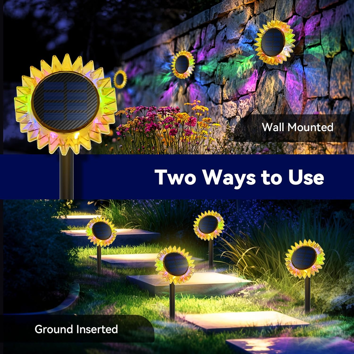 Hogni Solar Sunflower Lights Outdoor，4 Pack Autumn Garden Decorative LED Light，Upgraded Solar Panel,Sidewalk, Driveway, Lawn Lighting.（Color） image number 6