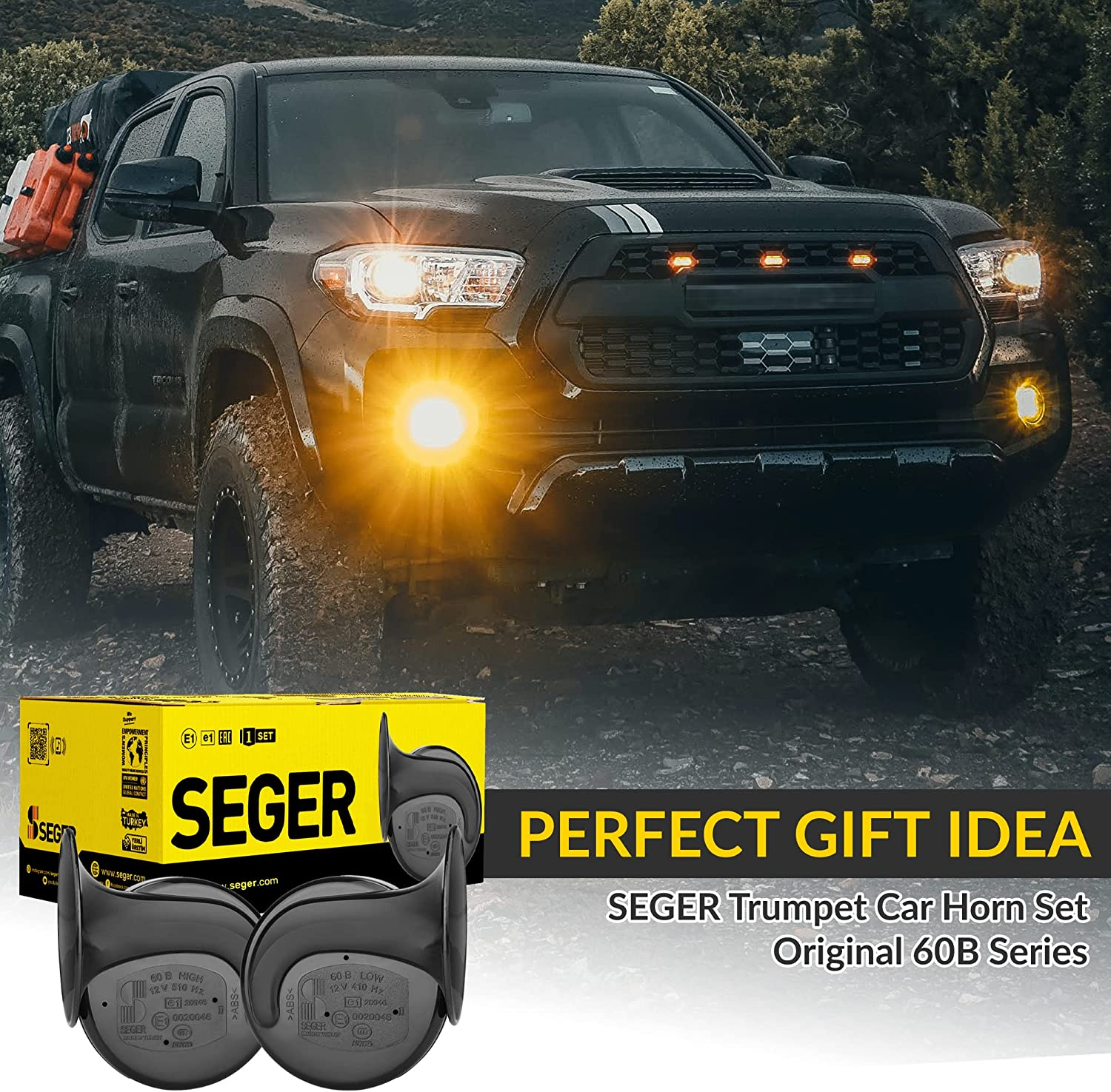 SEGER Trumpet Car Horn Set - Truck Horn - Waterproof - High/Low Tone, 12 Volt, Universal Fit - Original 60B Series &ndash; European Made 12V Loud Car Horns with Brackets and Assembly Kit image number 6
