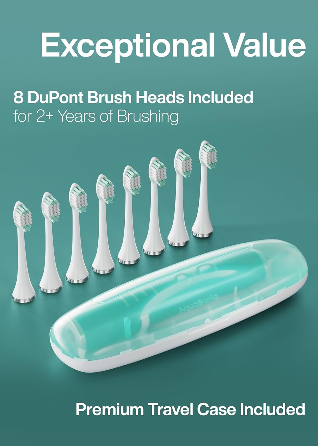 Aquasonic Vibe Series Ultra-Whitening Toothbrush &ndash; ADA Accepted Power Toothbrush - 8 Brush Heads & Travel Case &ndash; 40,000 VPM Motor & Wireless Charging - 4 Modes W Smart Timer &ndash; Mint Green Metallic image number 6
