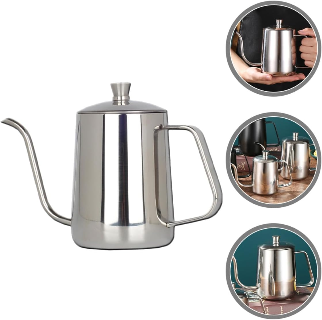 GRADENEVE Stainless Steel Gooseneck Coffee Kettle with Lid Precise Long Spout Pour-Over Pot for Office Brewing High Temperature Resistant Tea and Coffee Pot image number 6