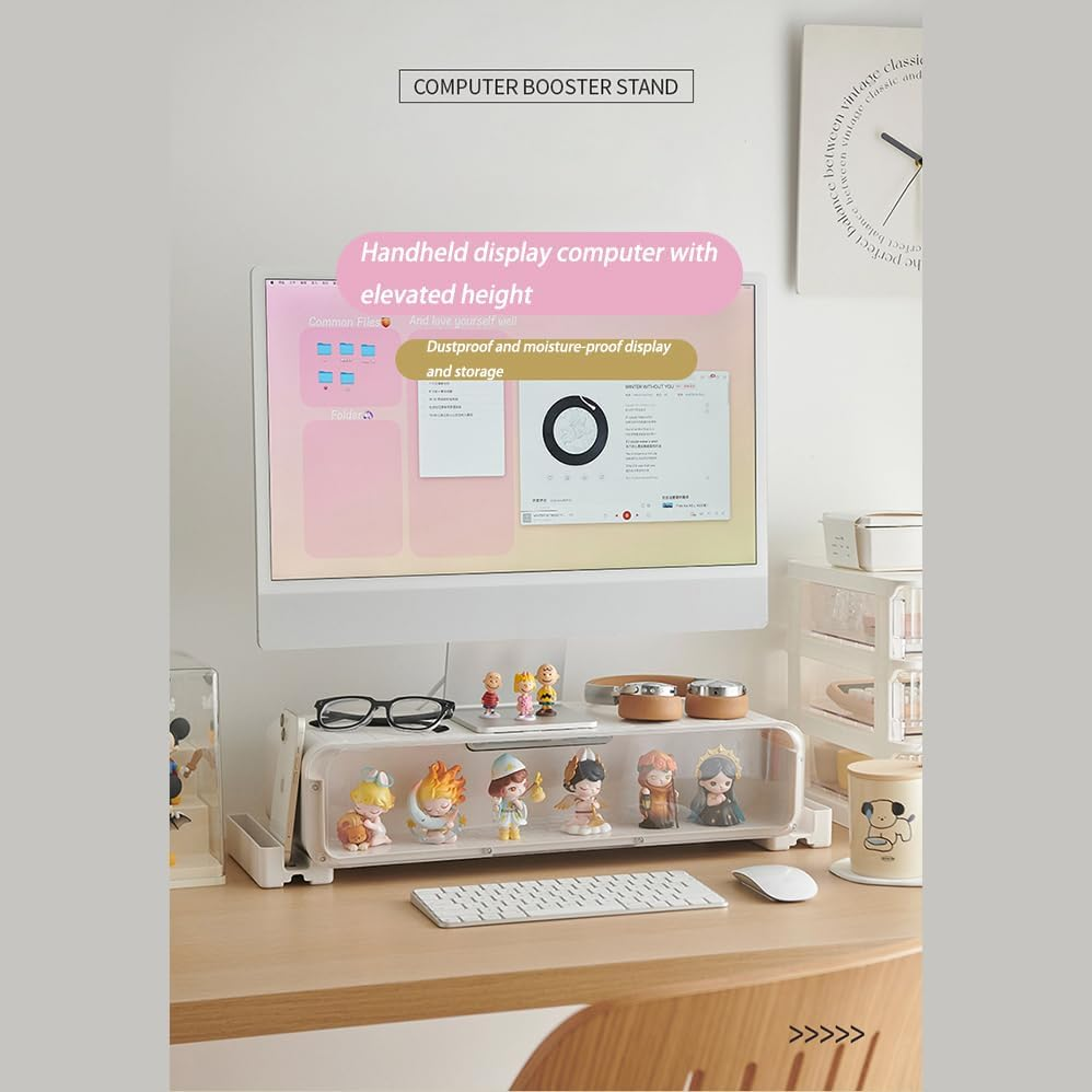 Computer Keyboard Stand,Computer Monitor Stand with Drawer and Display Minifigures,Computer Desktop Stand with Lights,Compatible with Computers,Desktops,And Laptops,Monitor Stand Riser image number 3