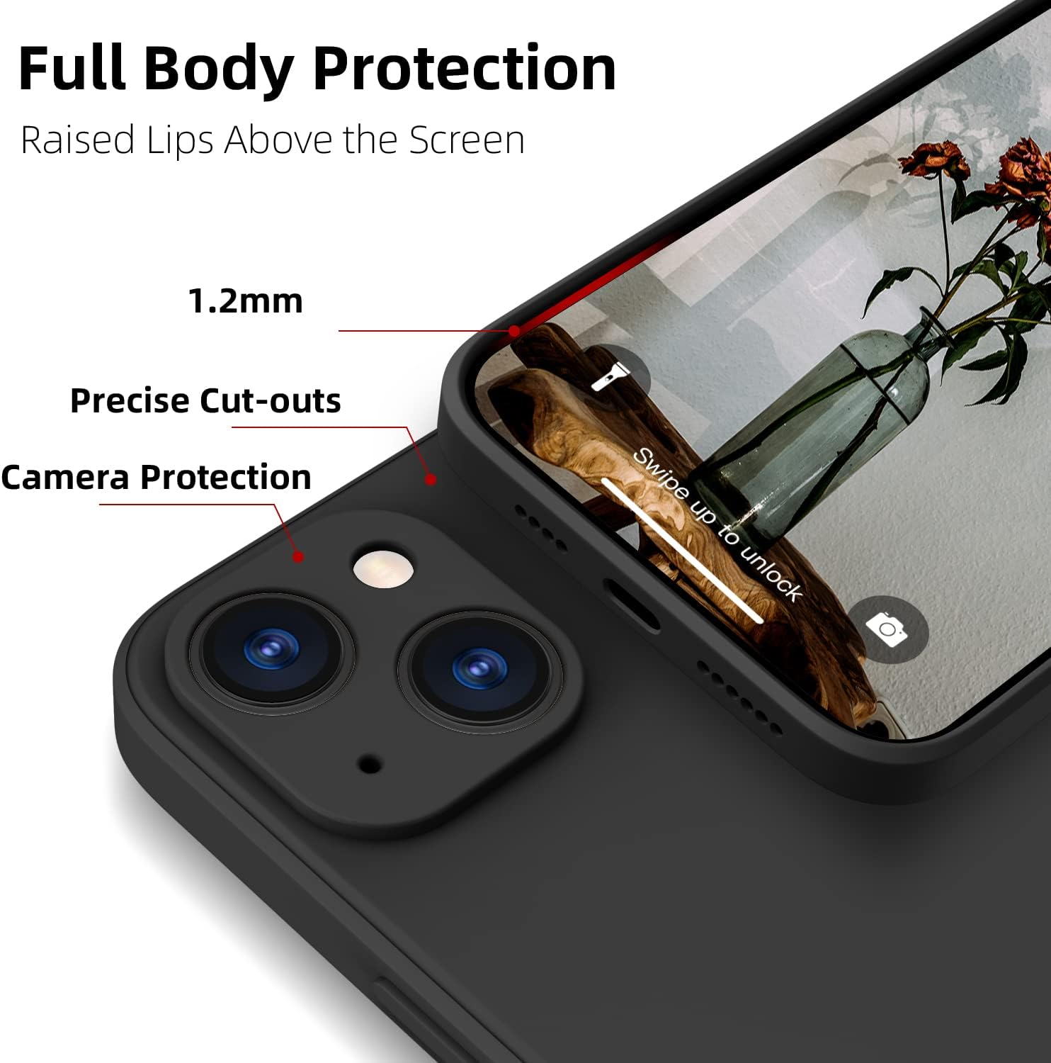 Elestbela Iphone 13 Case, Slim Silicone Case with Microfibre, Scratch-Resistant All-Round Protective Case for Iphone 13 6.1 Inch Matte Black