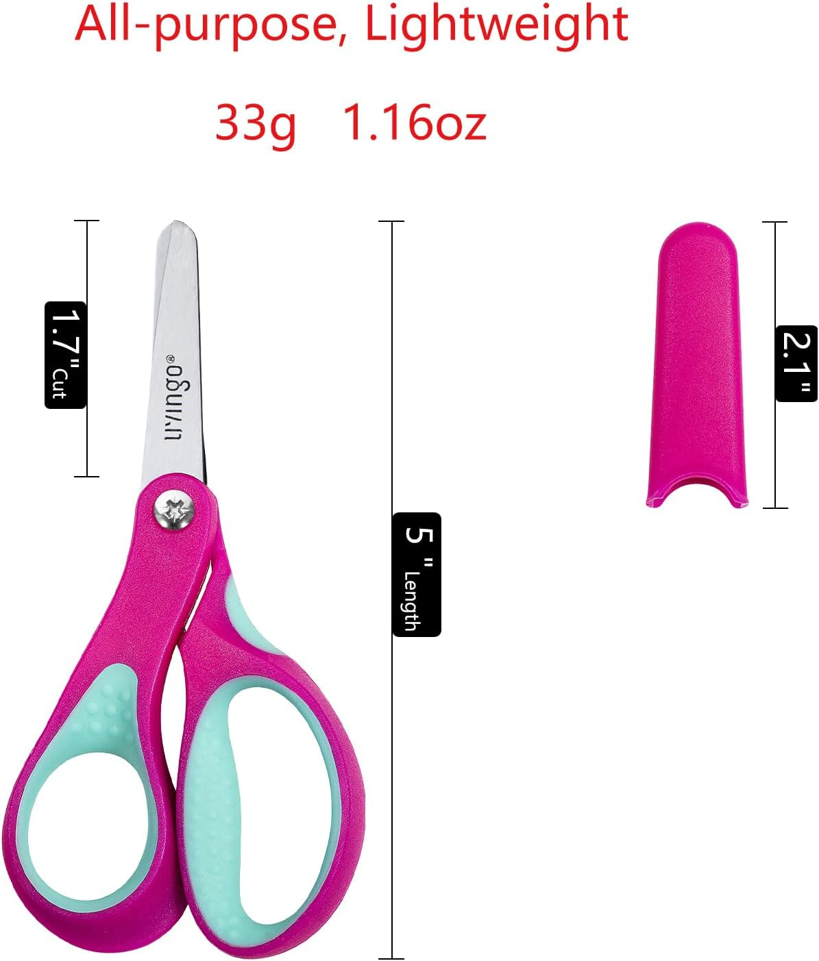 LIVINGO Left Handed Kids Scissors: Blunt Tip Safety Lefty Toddler Child Scissors for School Craft Cutting Paper - 3 Pack 5 Inches Comfort Grip Green, Rose Pink, Blue image number 5