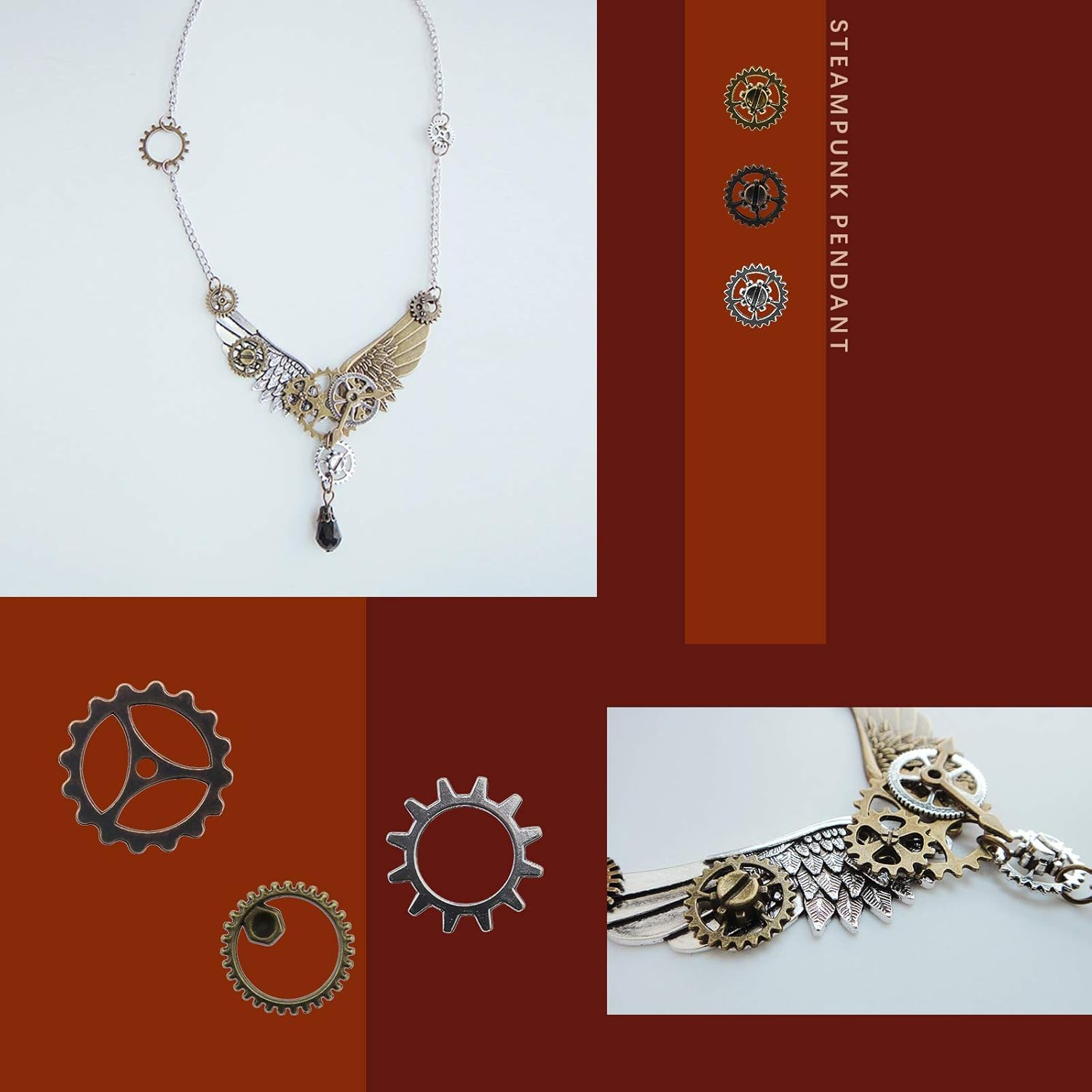 Emsea 80Pcs Assorted Vintage Steampunk Gears Skeleton Wristwatch Pendants Charms Kit Bronze Silver DIY Accessories for Jewelry Making image number 4