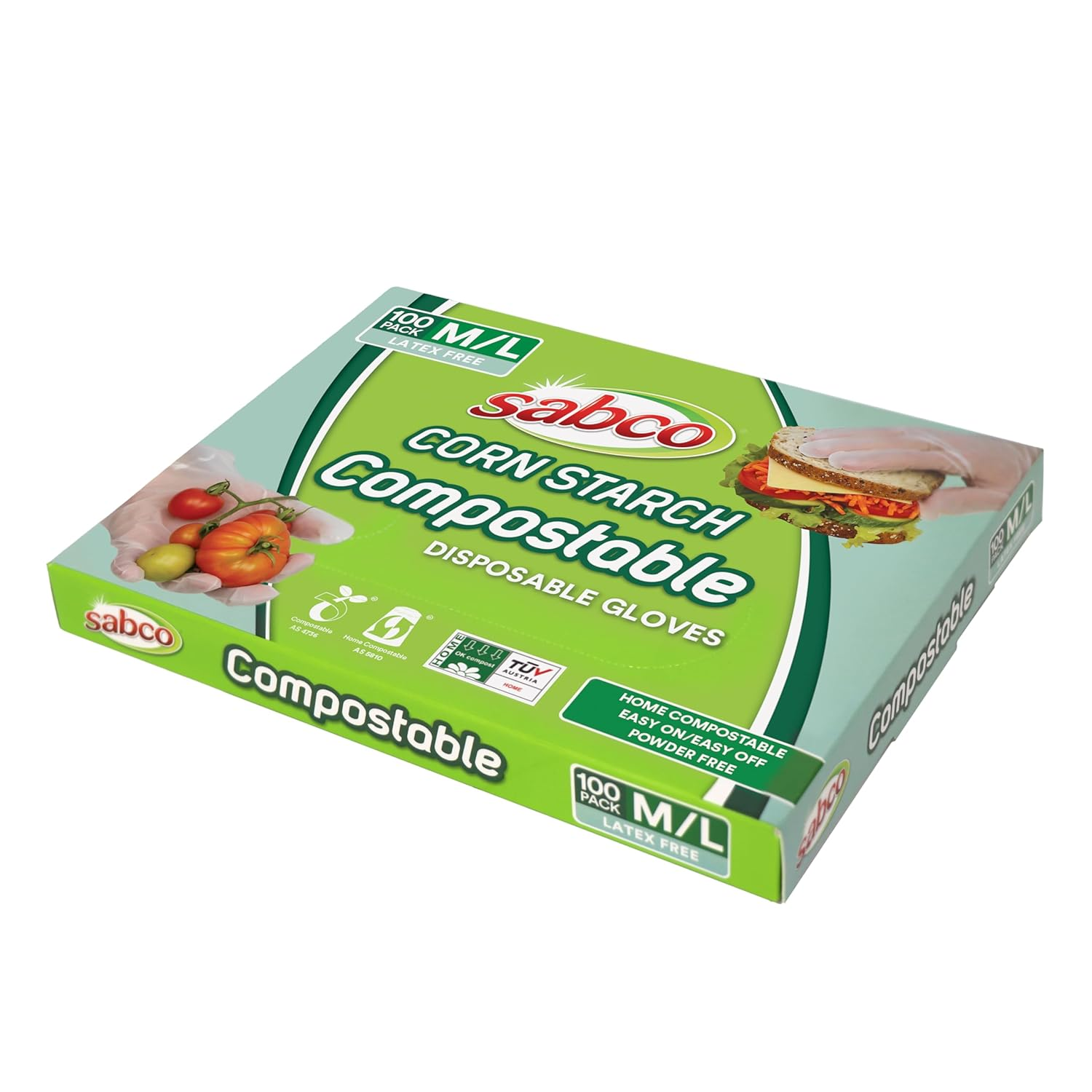 Sabco Cornstarch Compostable Latex Free Disposable Gloves, Medium/Large (Pack of 100) image number 2