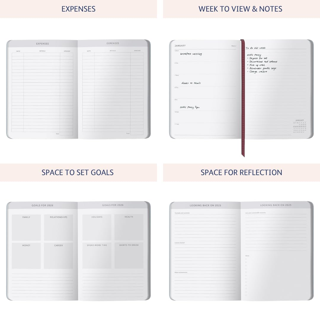 Busy B Everyday A5 Weekly Planner Diary 2026 - Compact Diary for Students, Teachers, Work & More with Week-To-View Layout Jan - Dec, Useful Planners, Notes Pages & Elastic Closure Band - Harlequin image number 3