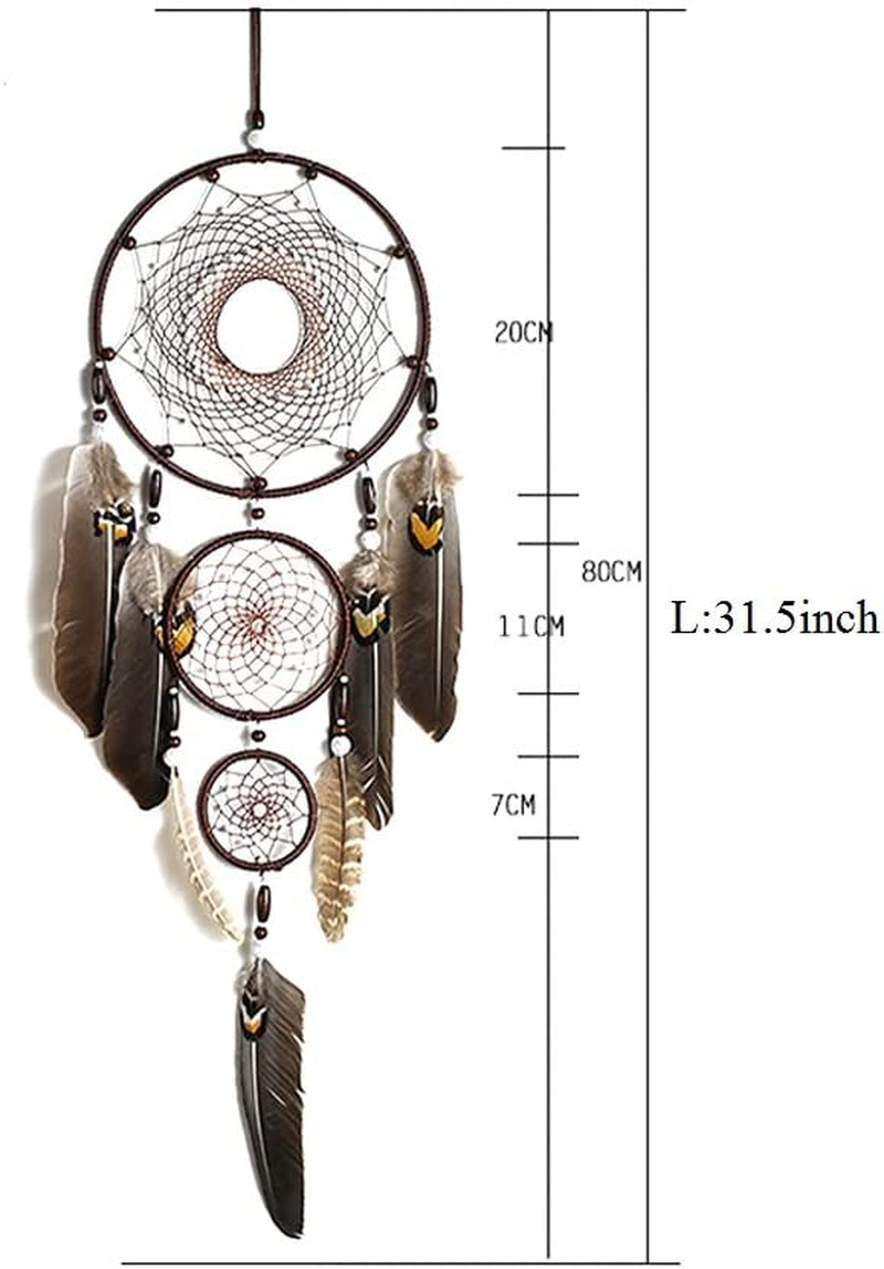 Large Dream Catcher Handmade Brown Feather Circular Net for Kids Bed Room Wall Hanging Decoration Decor Ornament Craft &ndash;Dia 7.9"/ Long 31.5" image number 1