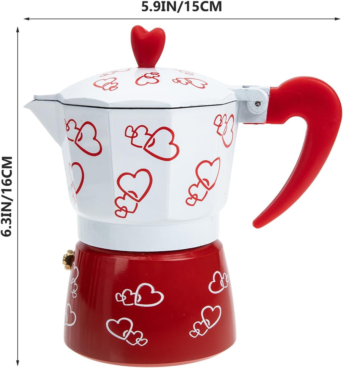 LIFKICH Red Heart Aluminum Mocha Pot Espresso Maker Italian Style Coffee Pot with Anti-Scald Handle Easy to Use Manual Coffee Machine for Home Kitchen Tea House Shop Brewing image number 4