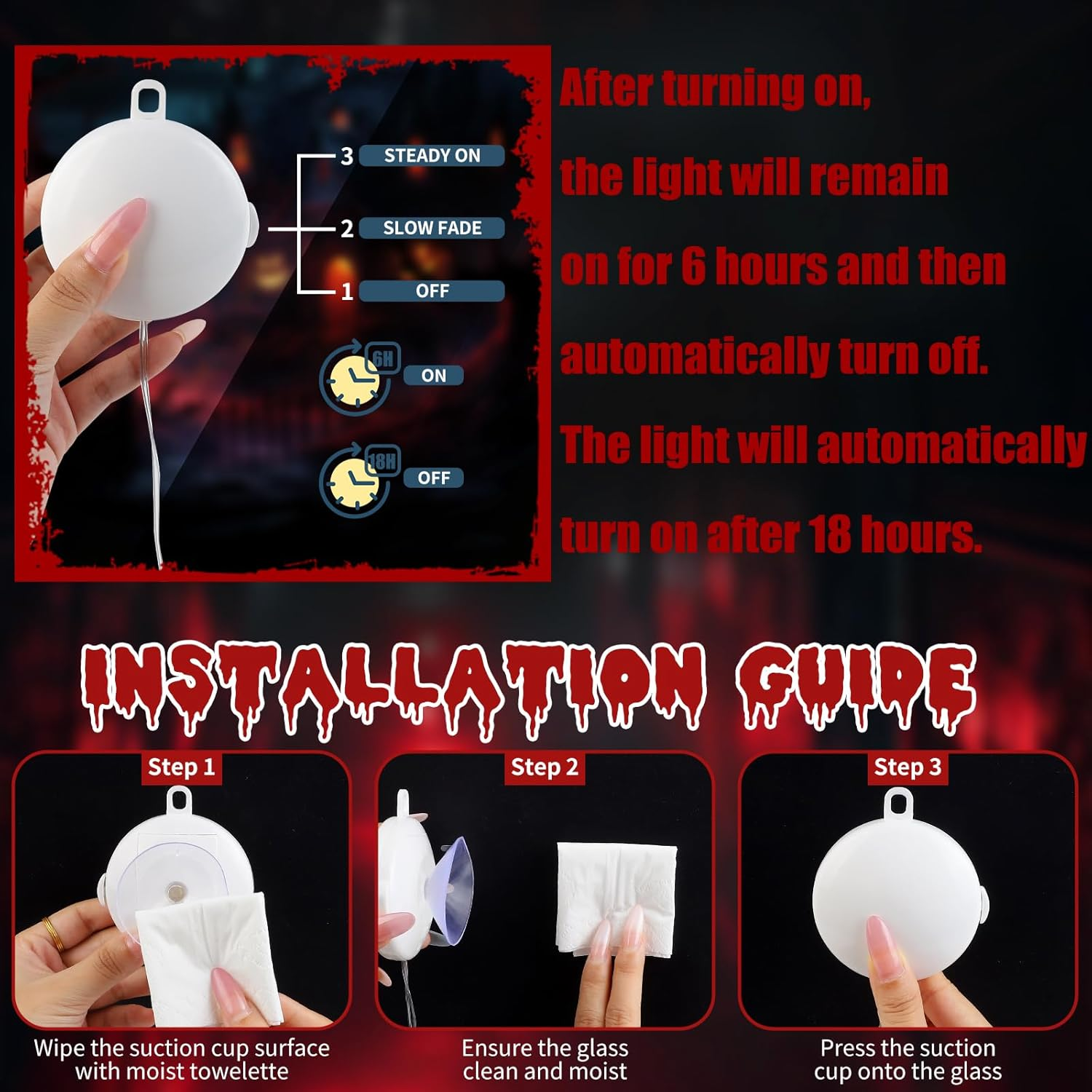 Wlicon 5 PCS Halloween Lights Decorations Green Spider Orange Pumpkin White Ghost Purple Witch Green Bat with Suction Cups and Battery Operated Halloween Lights with Timer for Window House Decoration