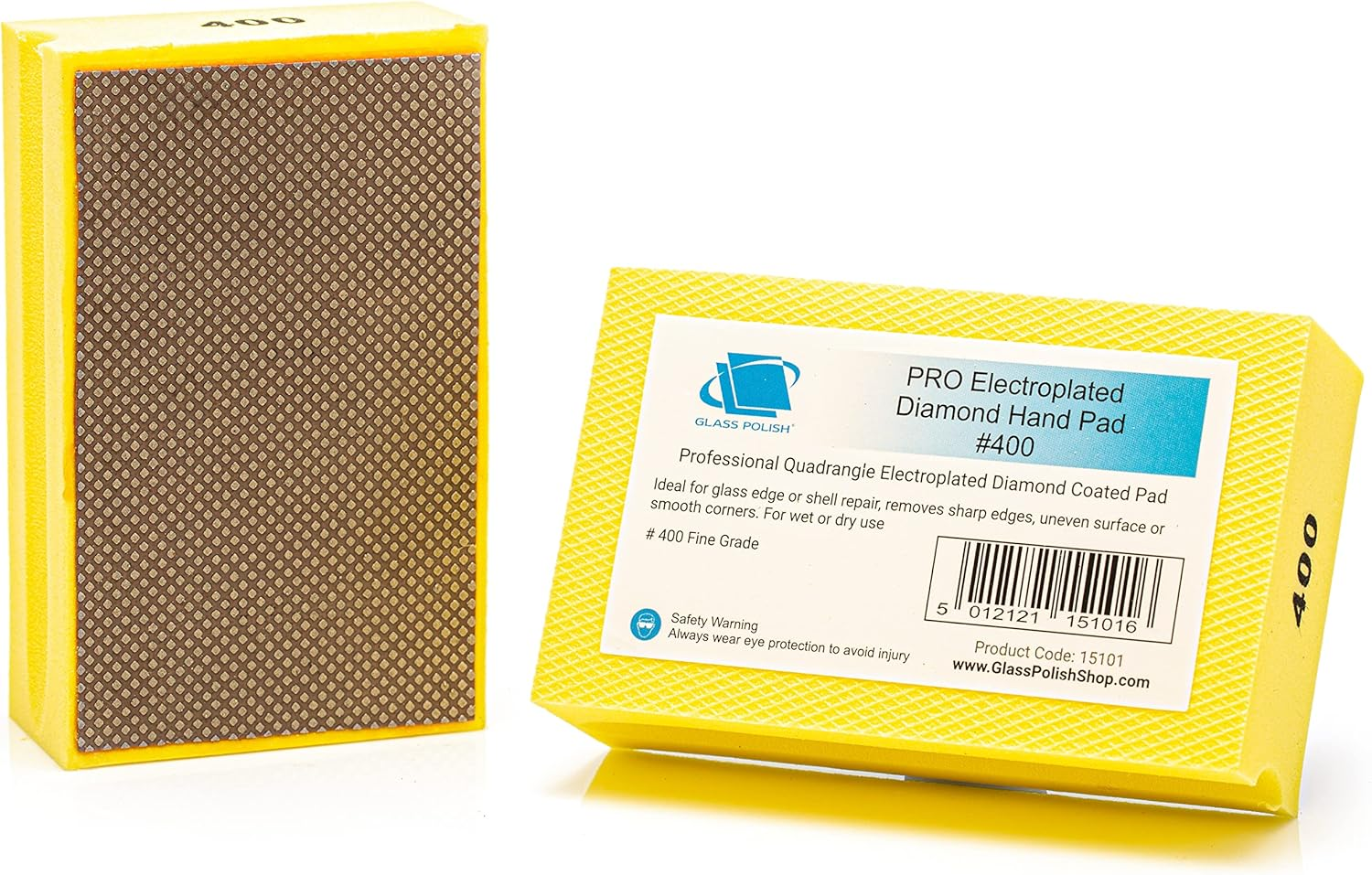GLASS POLISH PRO Diamond Hand Polishing Pad, Grit 400 Fine Foam Sanding Block for Finer Finishes and Smooth Sanding of Glass, Tiles, Ceramics, Concrete, Granite, Marble, and More - GP15101 image number 5