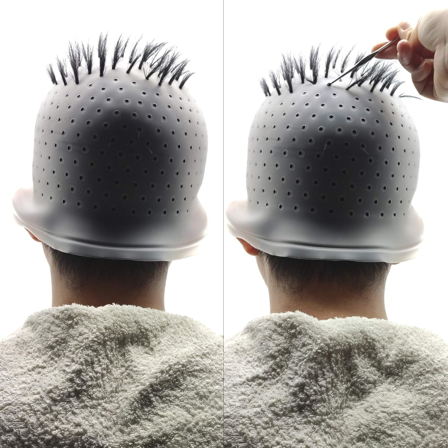 Holes Open Silicone Highlight Hair Cap Punched Hair Highlighting Cap Reusable Frosting Cap Highlights Caps for Hair Dyeing DIY Hair Color Salon Highlighting Cap with Hook Kit image number 6