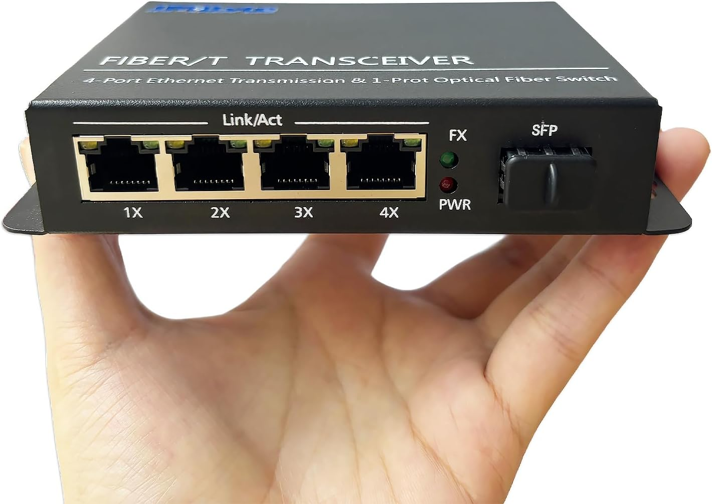 Jm-Byte Unmanaged Fiber Media Converter, Ethernet Switch, 4 &times; 10/100/1000Mbps RJ45 Ports, 1 Gigabit SFP Uplink, Auto-Mdi/Mdix, Plug & Play, No Configuration Required, Metal Casing (JM-CN2053-G) image number 1
