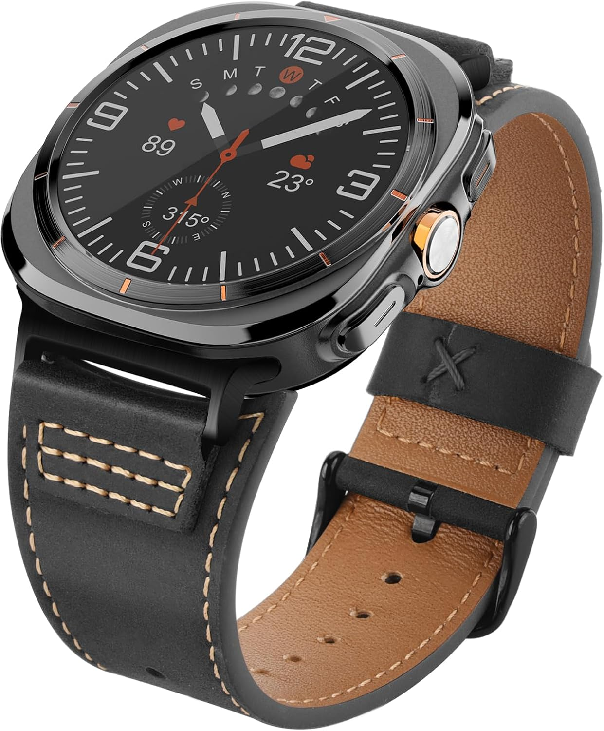 Wristitani Leather Band Compatible with Samsung Galaxy Watch Ultra Bands 7 6 5 4 for Men, Top Genuine Leather Replacement Vintage Strap for 47Mm 46Mm 45Mm 44Mm 43Mm 42Mm 40Mm