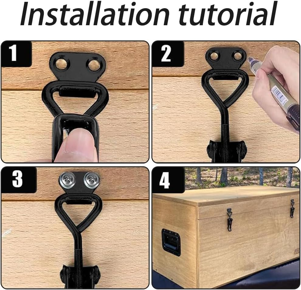 4 Pack Toggle Latch Clamp 4002 180KG Holding Capacity Toggle Latches with Lock-Hole Adjustable Heavy Duty Medium Latch for Lid Tool Box Cases (Black) (Black)