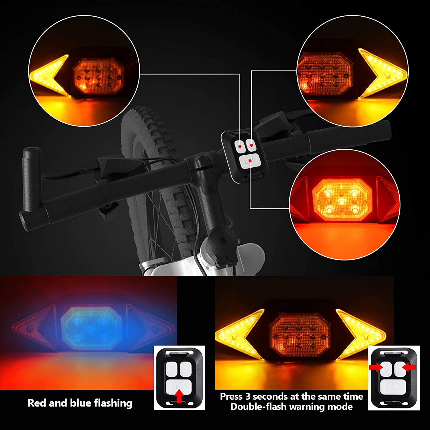 Bike Lights Front and Back Rechargeable, Maketheone Super Bright Bicycle Headlight and Tail Light Set Turn Signals, Easy to Install Safety Flashlight Warning Rear Blinkers for Night Riding Cycling image number 1