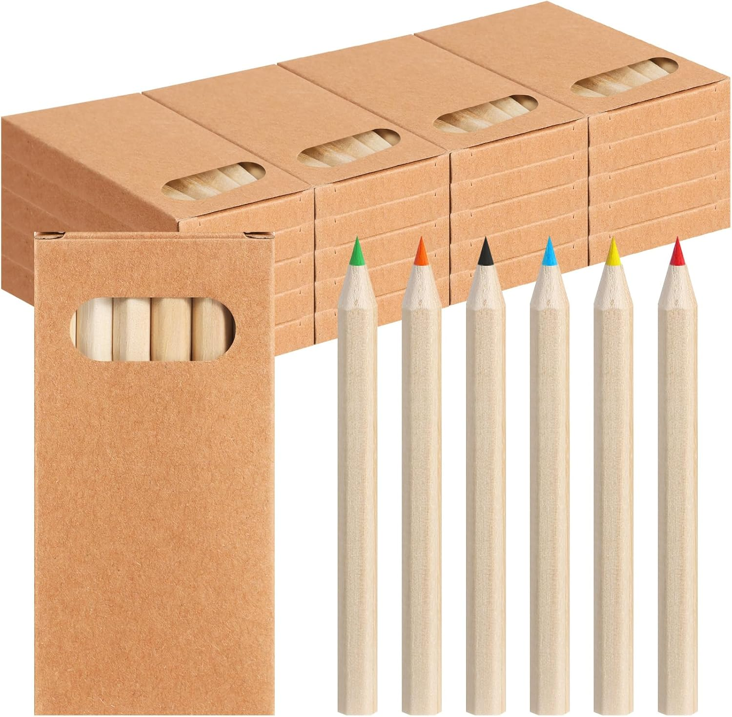 120Pcs/20 Boxes Mini Colored Pencils Bulk Kids Drawing Colored Pencils Bulk Party Favor, 6 Color Pencils in Kraft Boxes, 3.5 Inch Short Coloring Pencils Pre-Sharpened for Classroom School Supplies image number 1