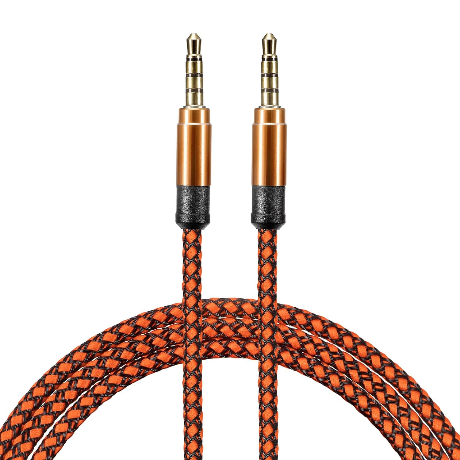 Uxcell 2 Pack Aux Cable 3.5Mm Male to Male Nylon Braided 5Ft 4 Pole Hi-Fi Stereo Sound Auxiliary Cord Orange for Earphones, Smart Phones, Home/Car Stereos, Speakers, Computers image number 1