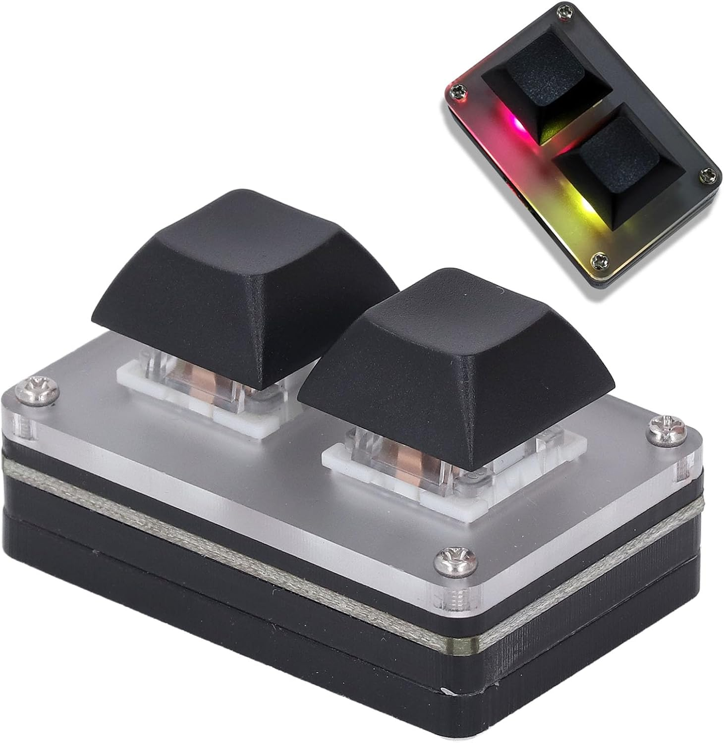 2 Key Keyboard, 5V 1A Acrylic Wired Mini Smart One Handed Mechanical Gaming Keypad, Programmable Shortcut Key Copy Paste Undo Redo Cut RGB Backlit Mini USB Keypad, Plug and Play image number 4