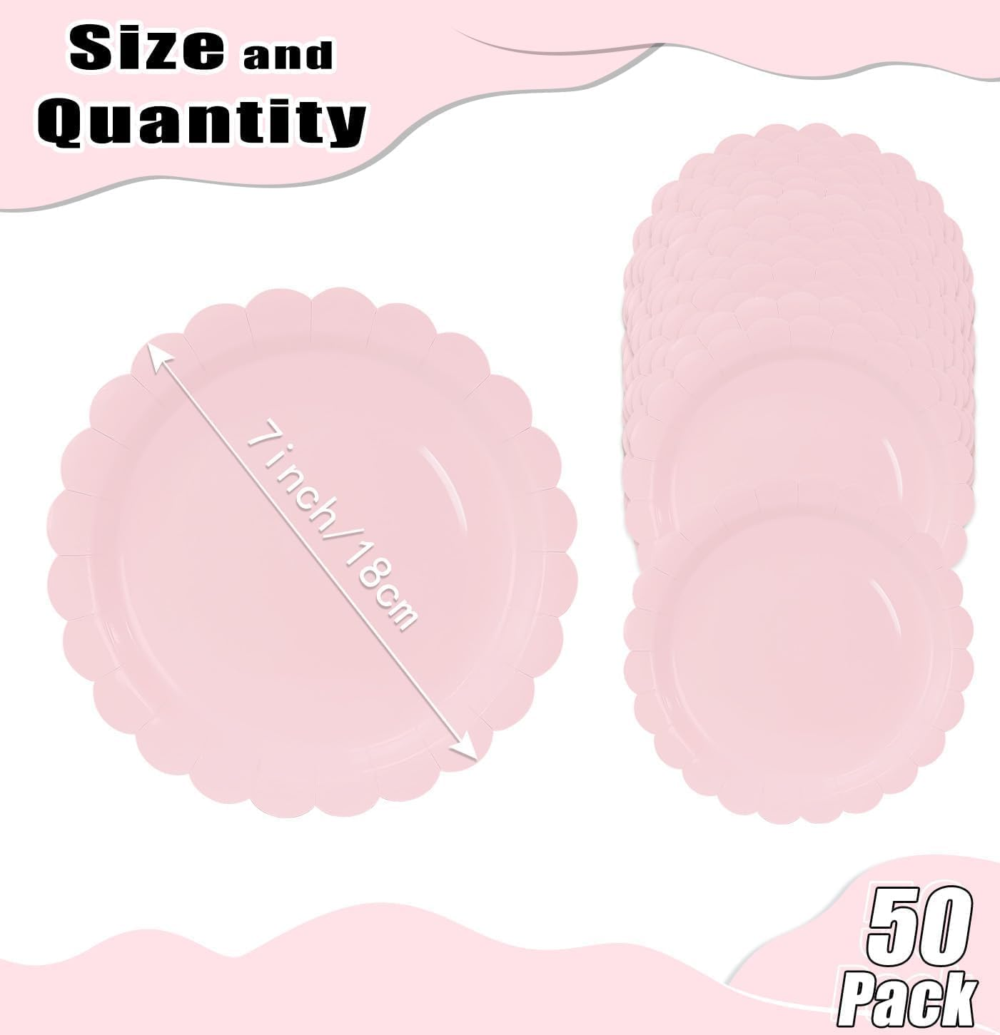 50PCS Pink Paper Plates 7 Inch Scalloped Disposable Party Plates, Elegant Dessert Plates for Wedding, Birthday, Holiday Party Tableware &ndash; Haheihei image number 5