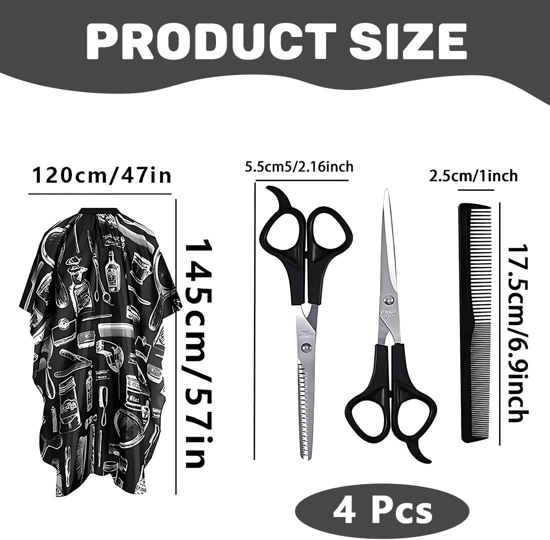 LAKJUOZ Cape Hairdresser Set 4 Pieces with Hair Scissors and Comb, Professional Hairdressing Gown Hairdressing Gown Salon Hairdresser Capes Taffeta image number 2