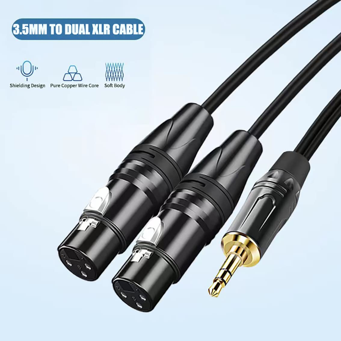 Dual Female XLR to 3.5Mm Y-Splitter Cable, Tunghey Unbalanced XLR Female to 1/8 Inch Mini Jack TRS Stereo Aux Interconnect Audio Mic Breakout Patch Cord (1.5M) - 0.5M image number 3