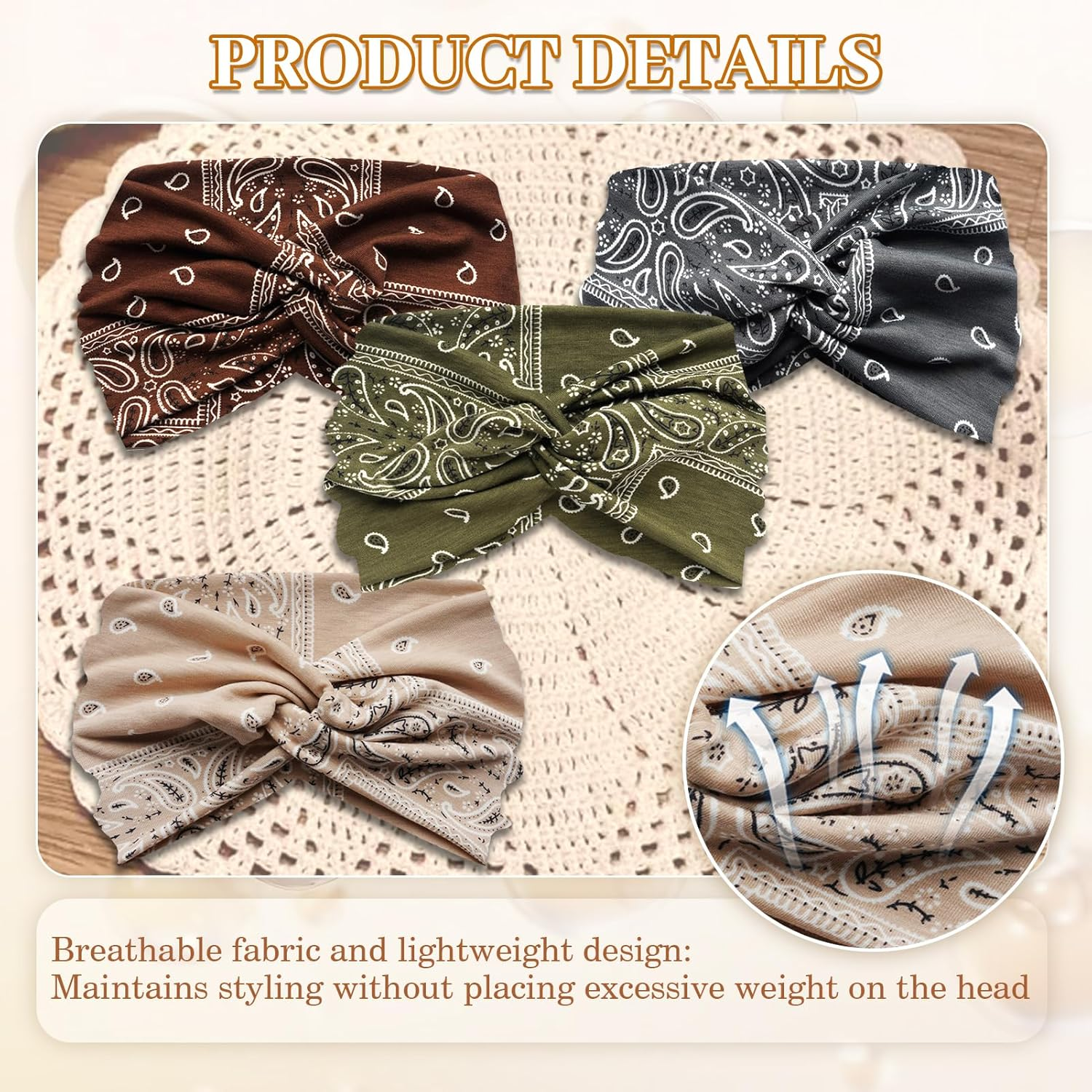 4 Pcs Headband, Headbands for Women'S Hair for Women Wide Vintage Head Wraps Knotted Cute Hair Bands Yoga Sports Hair Accessories image number 2