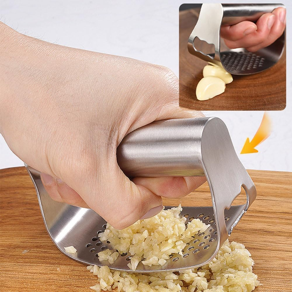 2024 New Stainless Steel Garlic Press,Garlic Press Crusher Garlic Masher with Peeler, Garlic Chopper Multifunctional Kitchen Gadget for Crushing Garlic image number 1