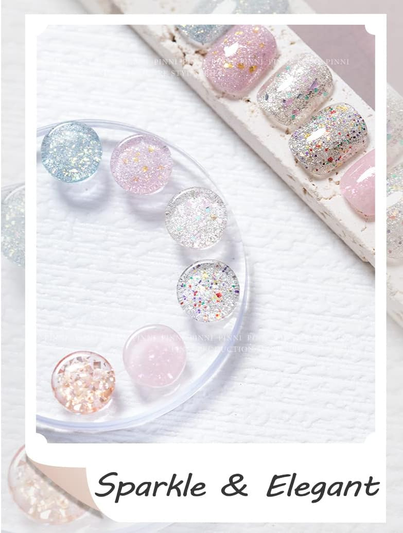 PINNI Pink Fairy Opal Glitter Gel Nail Polish Glitter Nail Polish UV Gel Polish Shimming White Nail Gel Polish Glimmer Shiny Nail Gel Nail Semi-Permanent Varnish image number 5
