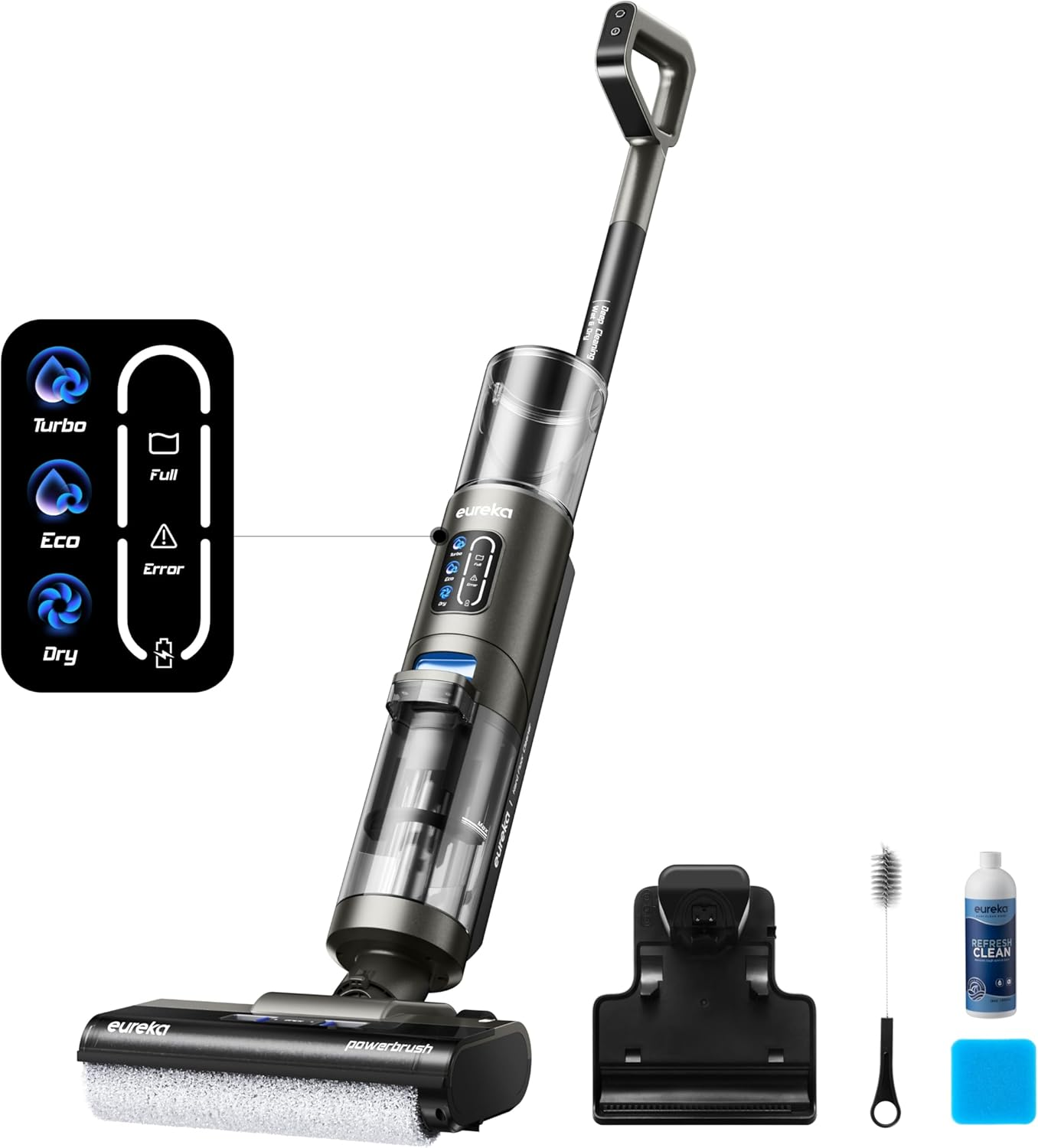 EUREKA Rapidwash NEW430BL Cordless Wet Dry Vacuum Cleaner, Smart Floor Washer with Self Cleaning, Air Drying, Edge Clean, LED Display, Powerful Suction, Tangle-Free Design, Long Runtime image number 3
