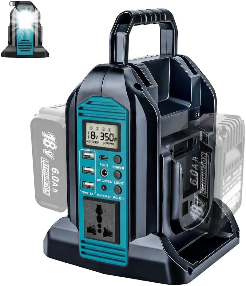 350W 2 Ports Pure Sine Wave Power Inverter, DC 18V to 230V-240V AC Supply, Compatible with Makita 18V Batteries (Battery Not Included) | Portable Outdoor Power Converter image number 2