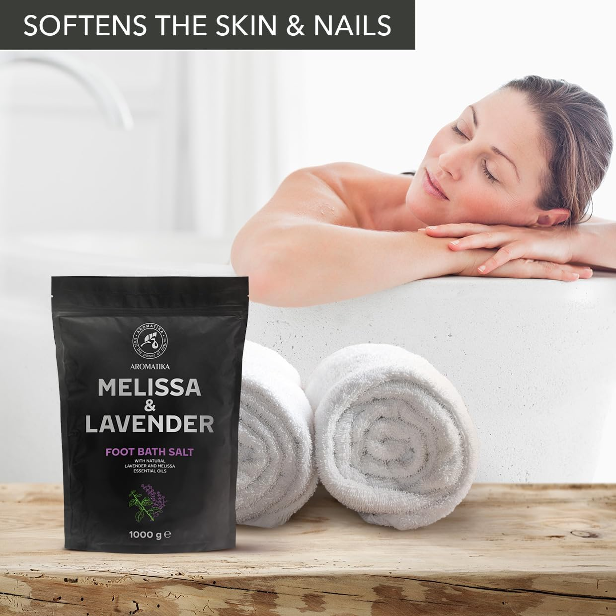 Foot Bath Salt with Lavender & Melissa Essential Oils - 1Kg /1000G - Natural Sea Salt Foot Bath - Foot & Nail Soak - Pedicure Foot Soak - Soothing Foot Soak - Smelling Salts - Aromatherapy Bath Salts image number 2