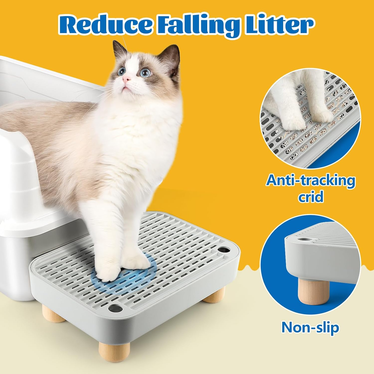 Bartuke Litter Box Step, Cat Step/Ramp/Catcher with Wooden Base, Filter Function, Easy to Clean, Ideal for Kitten & Elderly Cats (Light Grey) image number 1