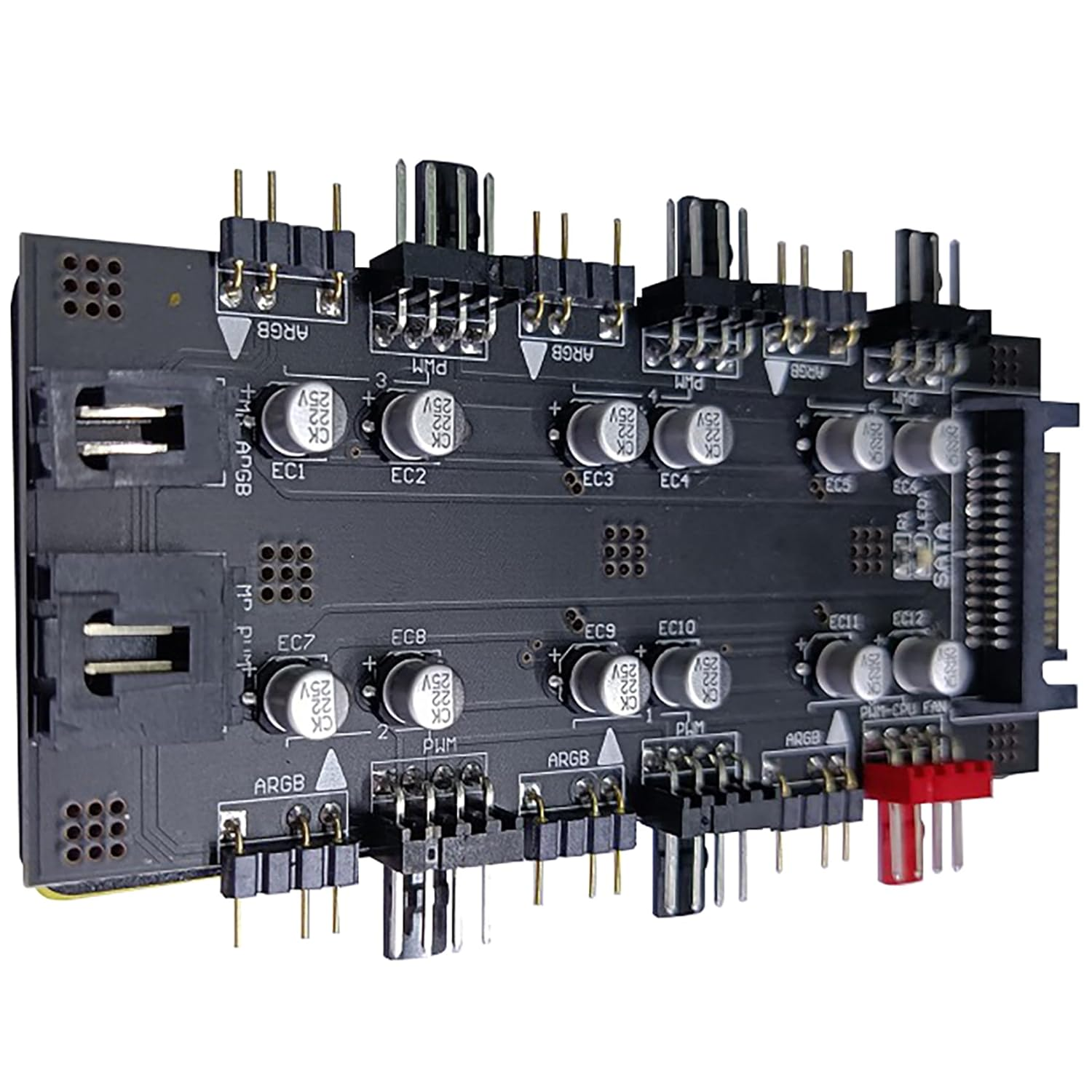 Tunghey 12V 4Pin PWM & 5V 3Pin ARGB Hub with SATA 15Pin Power 2-In-1 Hub 6 Way Sync CPU Cooling Fan RGB Hub Lighting PCB Splitter for Extended Motherboard Interface image number 2