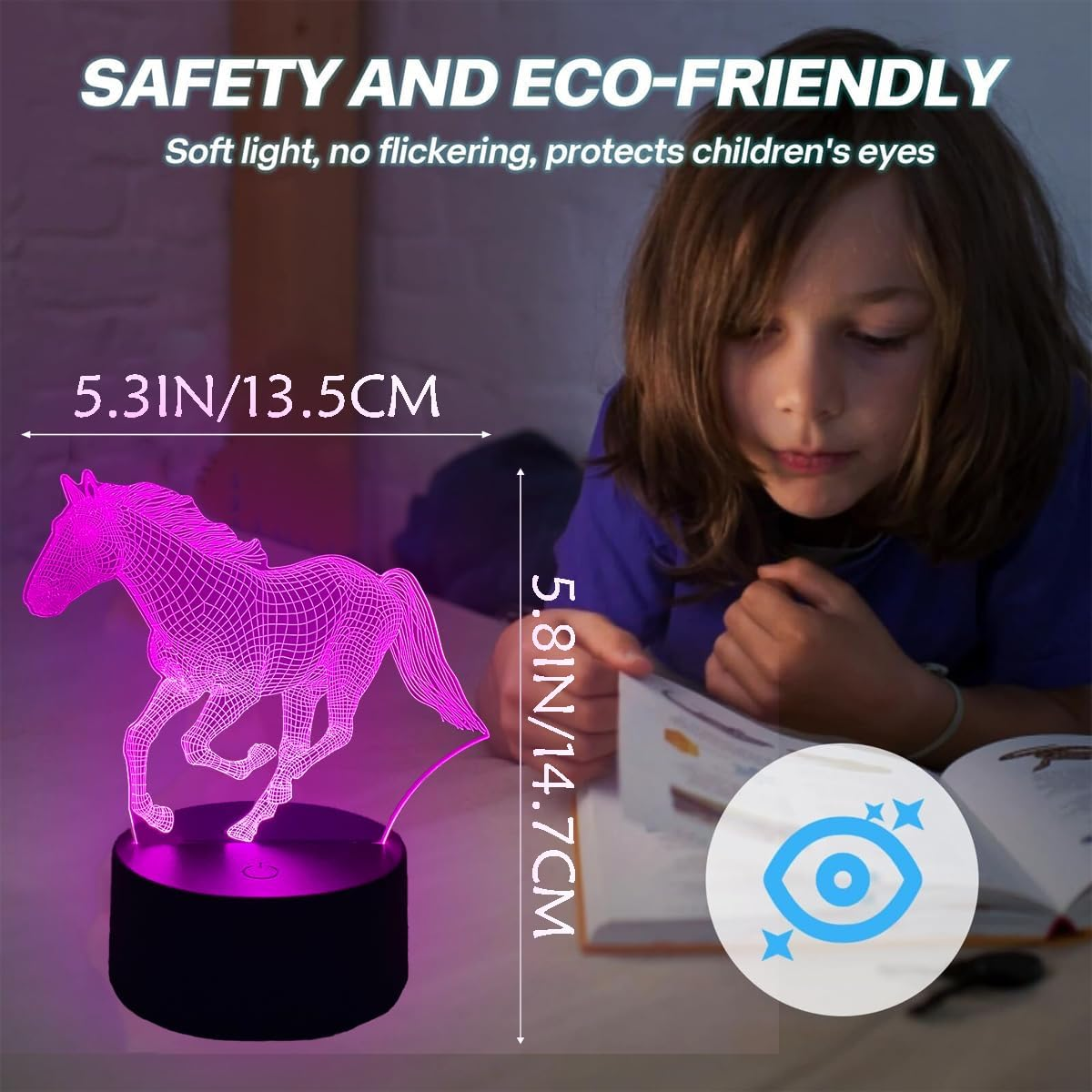 BIRBANN Horse Lamp, 3D Night Lamp Children with Colour Changing, Intelligent Touch Horse Decorative Lamp with 7 Colours, a Gift for Girls and Boys image number 4