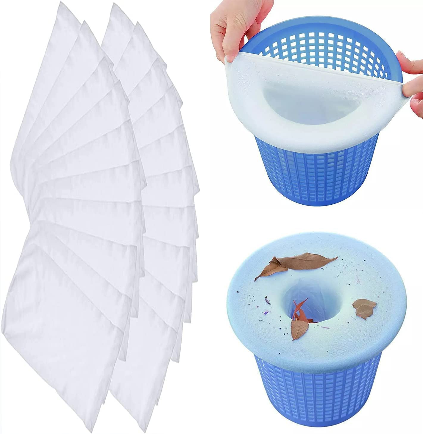 Pool Skimmer Socks, 20 Packs Swimming Pool Skimmer Socks Baskets Skimmers Net Filter Storage Bag, Ultra Fine Mesh Screen Liner for Filters Baskets and Skimmers for Cleans Debris and Leaves image number 4