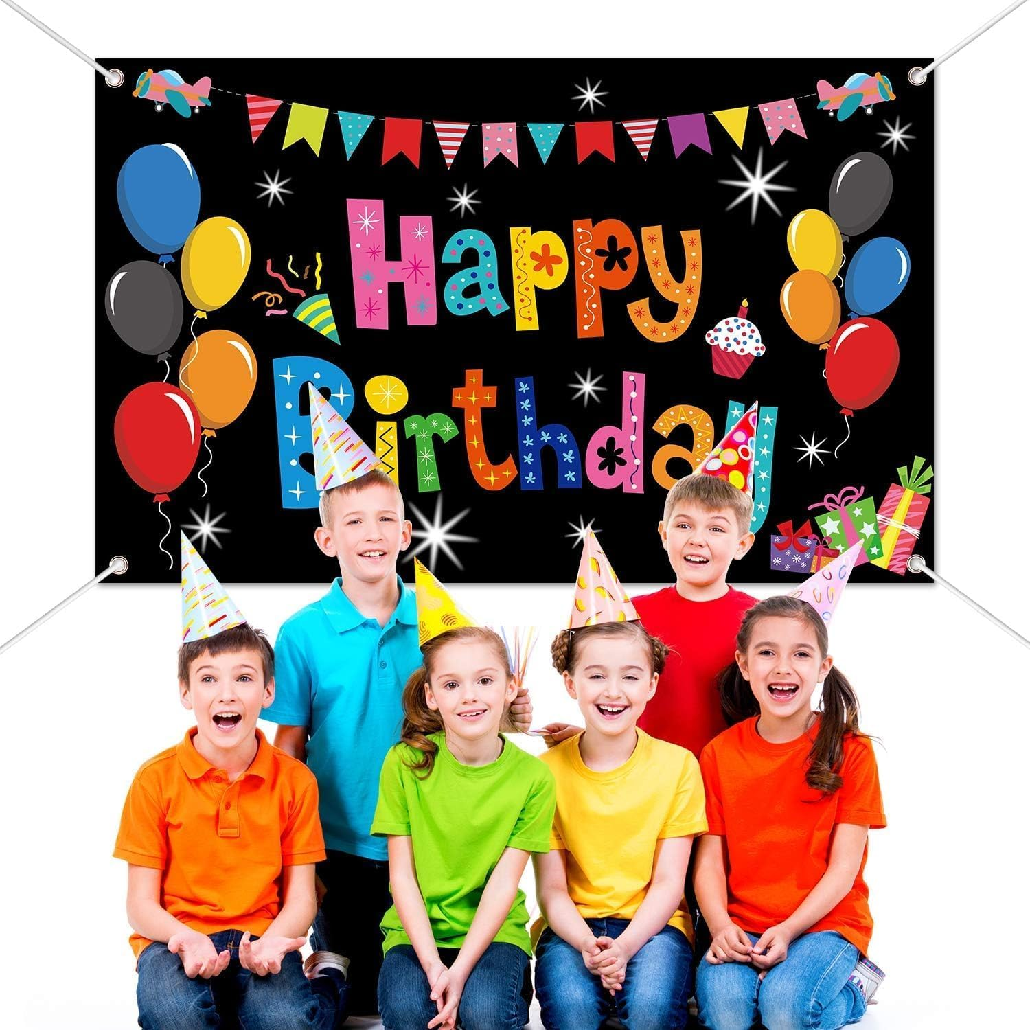Colorful Happy Birthday Party Decorations Rainbow Birthday Banner Backdrop Large Happy Birthday Yard Sign Backgroud It'S My Birthday Party Indoor Outdoor Decorations Supplies for Boys Kids Girls - Large (Pack Of 2) image number 5