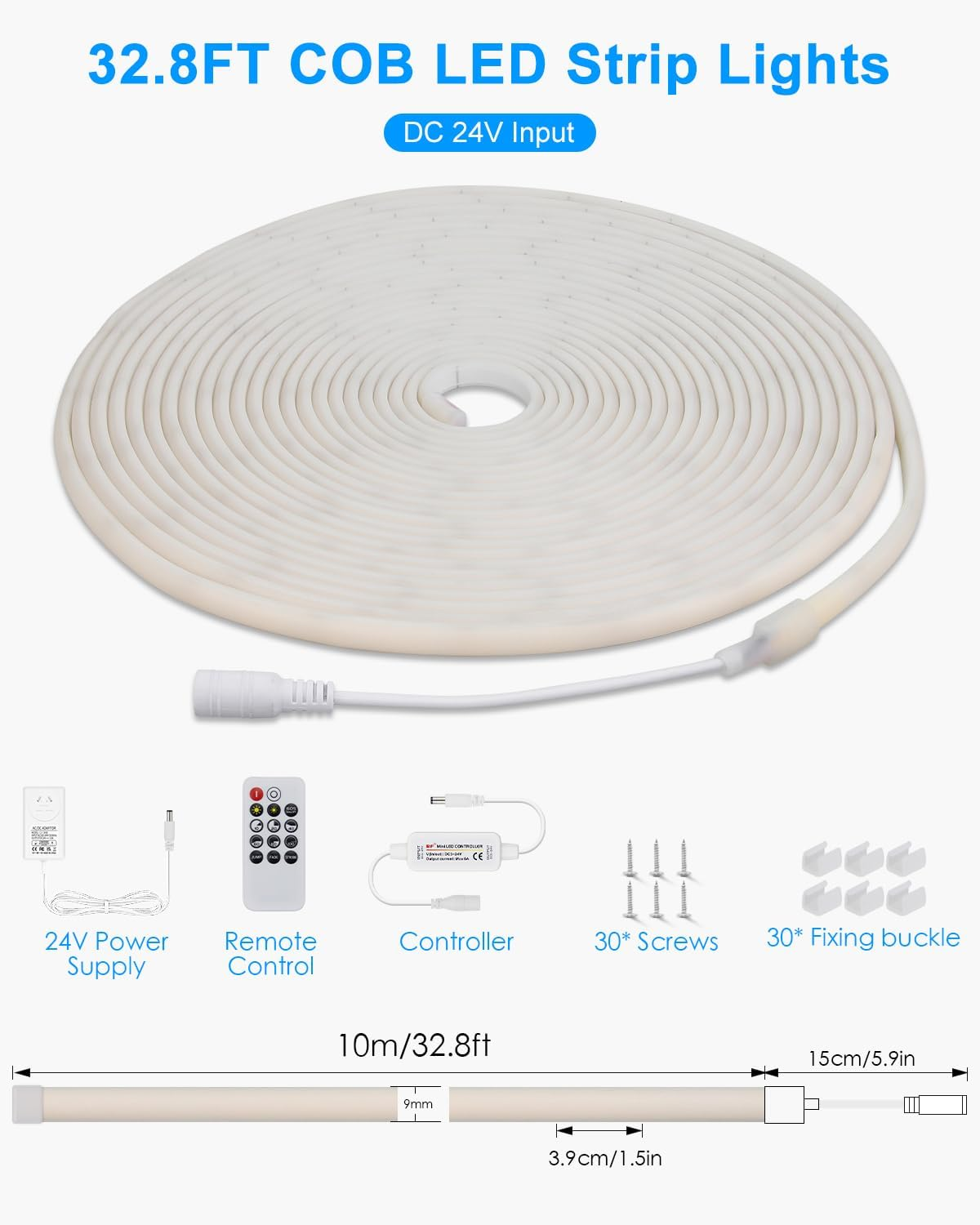 ALITOVE 32.8Ft Outdoor COB LED Lights Waterproof Dimmable Warm White Neon LED Strip Lights Kit Surper Bright 3200LED Continuous 10M Rope Light for Home Accent Lighting Christmas Holiday Decoration image number 2