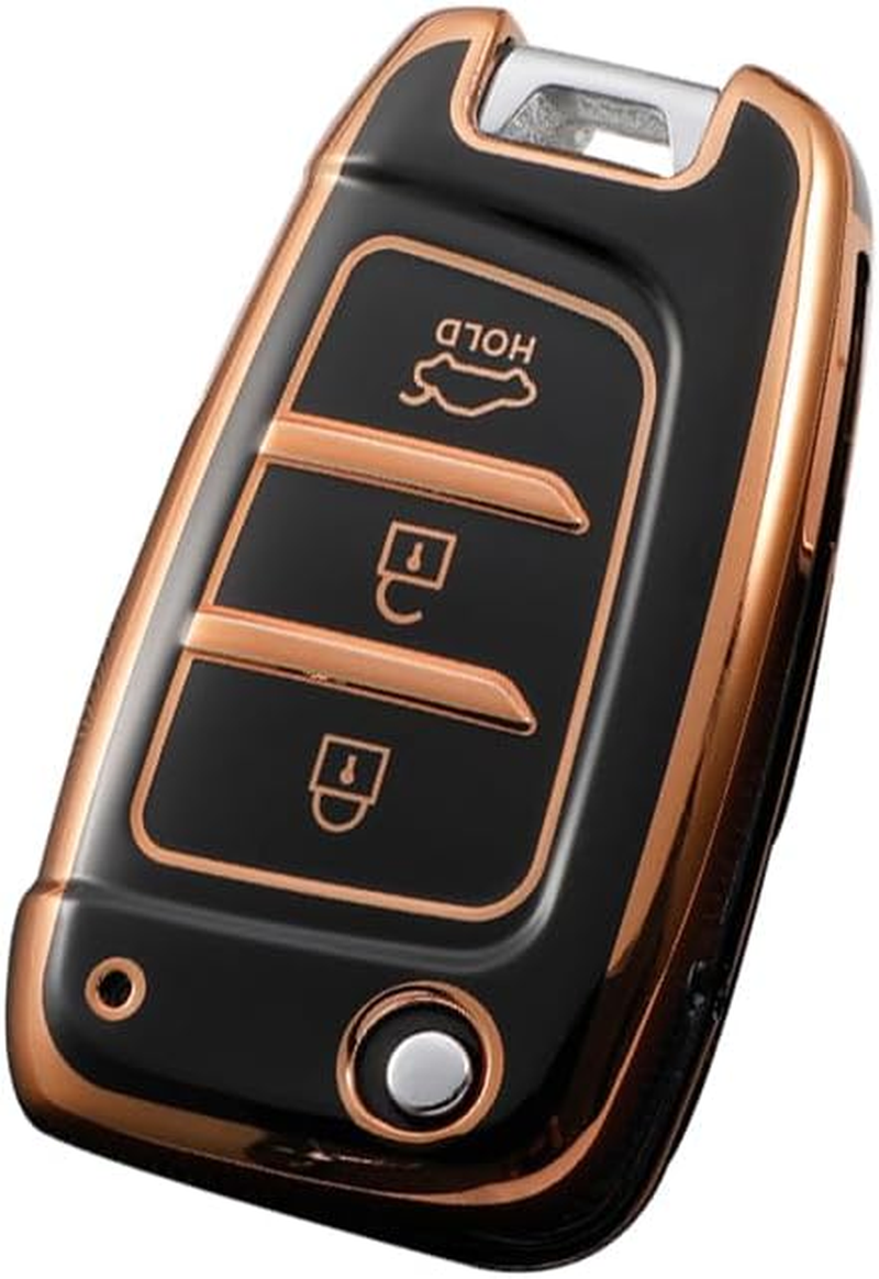 HIBEYO TPU Key Fob Cover for Hyundai Elantra Solaris 2 Tucson I30 I35 I40 Ix35 Kona Genesis Santa Fe Azera Verna Accent Celesta Sonata Accessories Key Shell Cover Flip 3 Button Key-Puprle