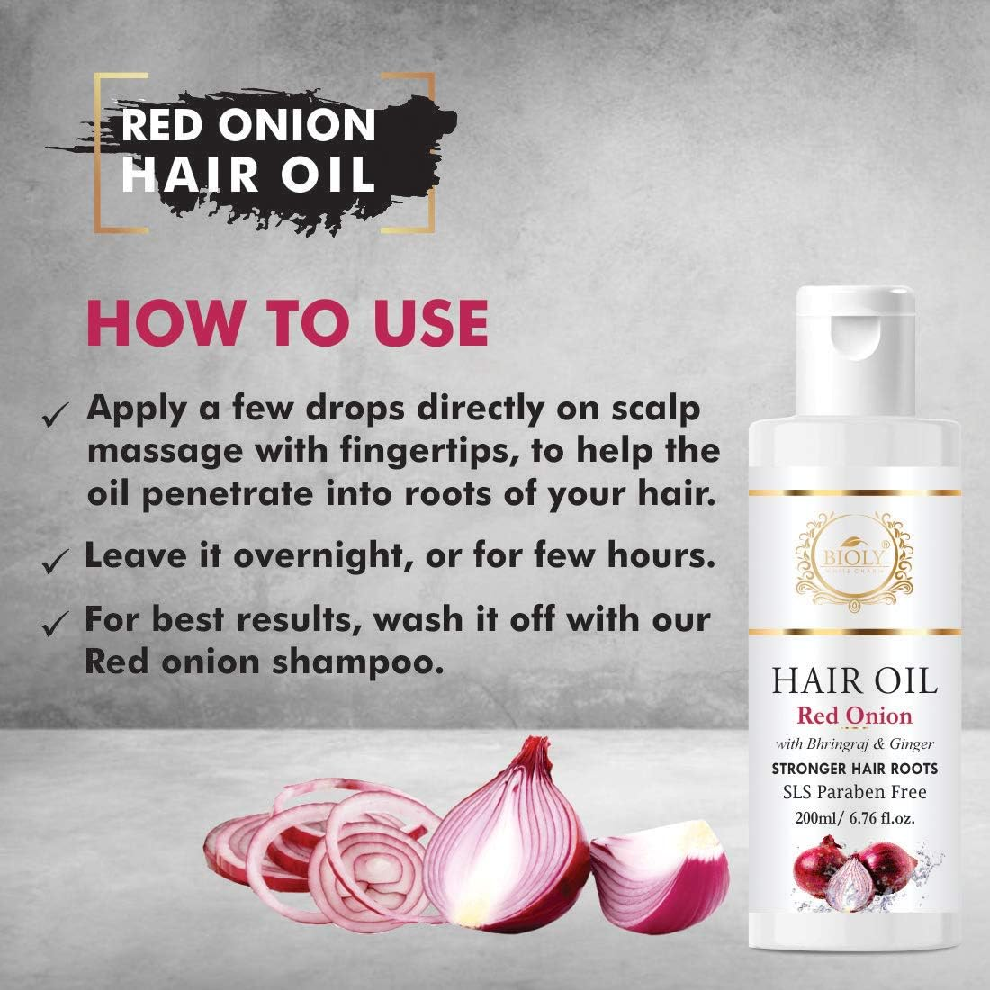 Bioly White Charm Onion Oil for Hair Growth and Hairfall Control with Bhringraj & Ginger, 200 ML