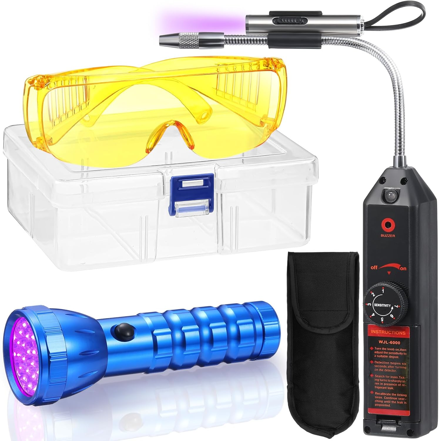 Glooglitter Auto Air Conditioner Leak Detector Tool WJL-6000 Refrigerant Leak Detector with UV Flashlight and Yellow UV Protective Glasses for HVAC Air Conditioner R22 R410A R134A (Large 28 LED) image number 4