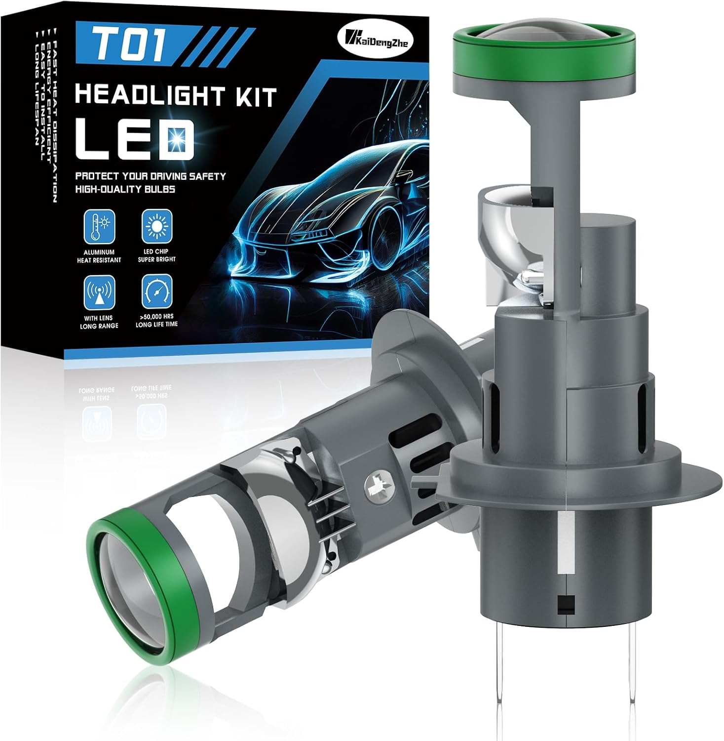 Kaidengzhe H7 LED Headlight Bulb 800% Brighter H7 LED Bulb with Mini Projector Lens Solve Astigmatism Problem, 12V 80W 21000LM 6500K 1:1 Size Hi/Lo Beam Headlight Bulbs with Cooling Fan, 2 PCS image number 4