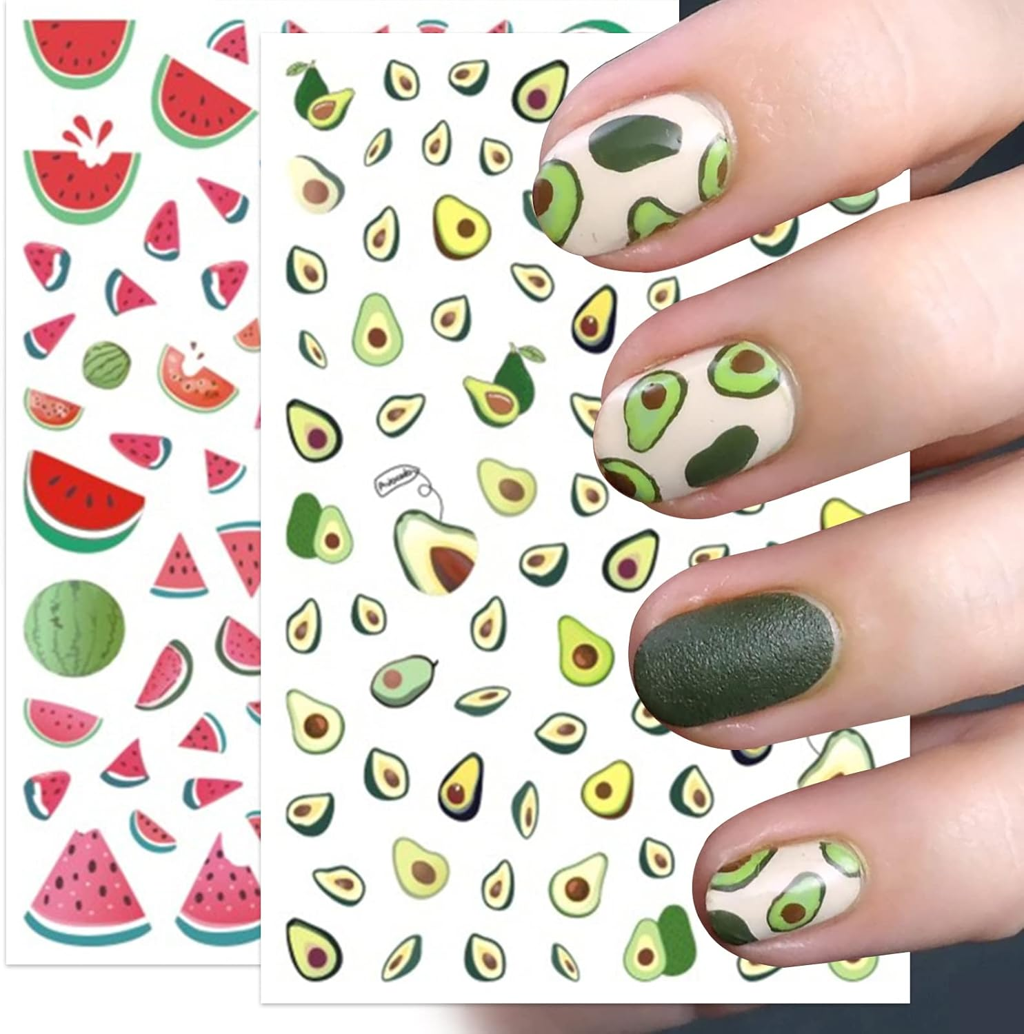10 Sheets Strawberry Nail Art Stickers Decals Self-Adhesive Cute Fruits Strawberry Watermelon Avocado Cherry Nail Decoration Accessories for Little Girls Kids